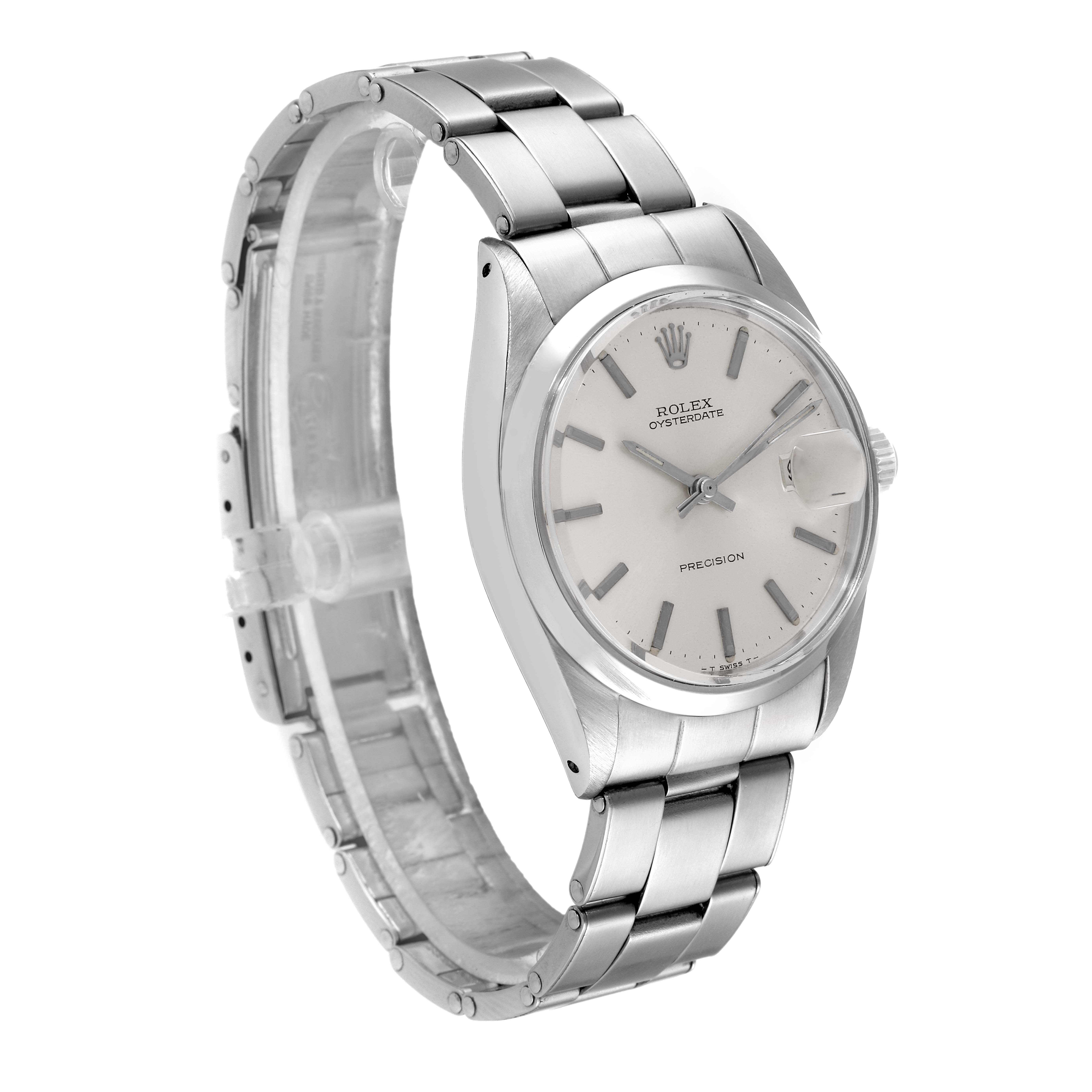 This image shows the front and side angle of a Rolex Vintage Collection 6694 Men's Stainless Steel Silver Dial 6694 Men's Stainless Steel Silver Dial Oysterdate watch, highlighting the dial and metal bracelet.