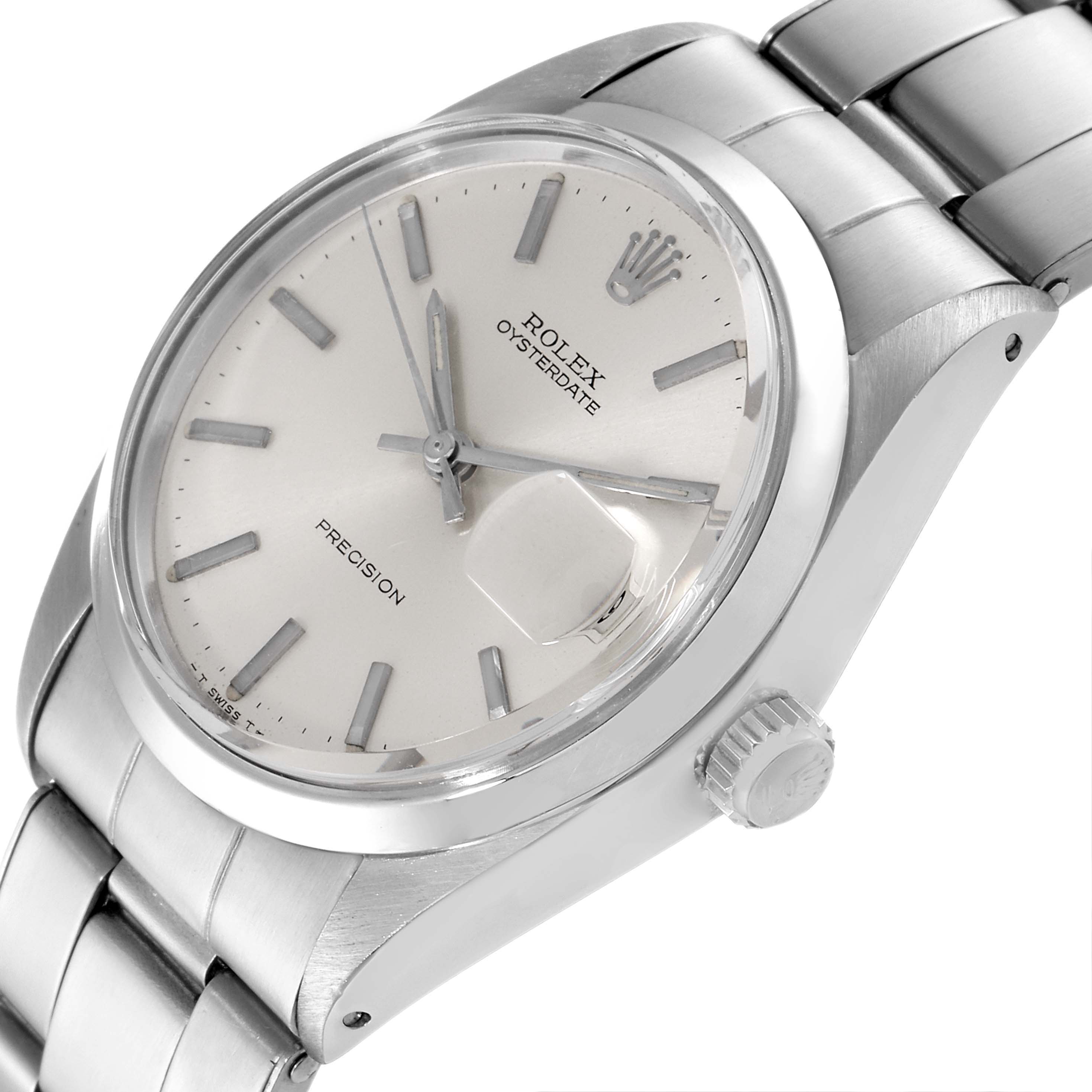The image shows a close-up angled view of a Rolex Vintage Collection 6694 Men's Stainless Steel Silver Dial 6694 Men's Stainless Steel Silver Dial Oysterdate Precision watch, highlighting the dial, bezel, and part of the bracelet.