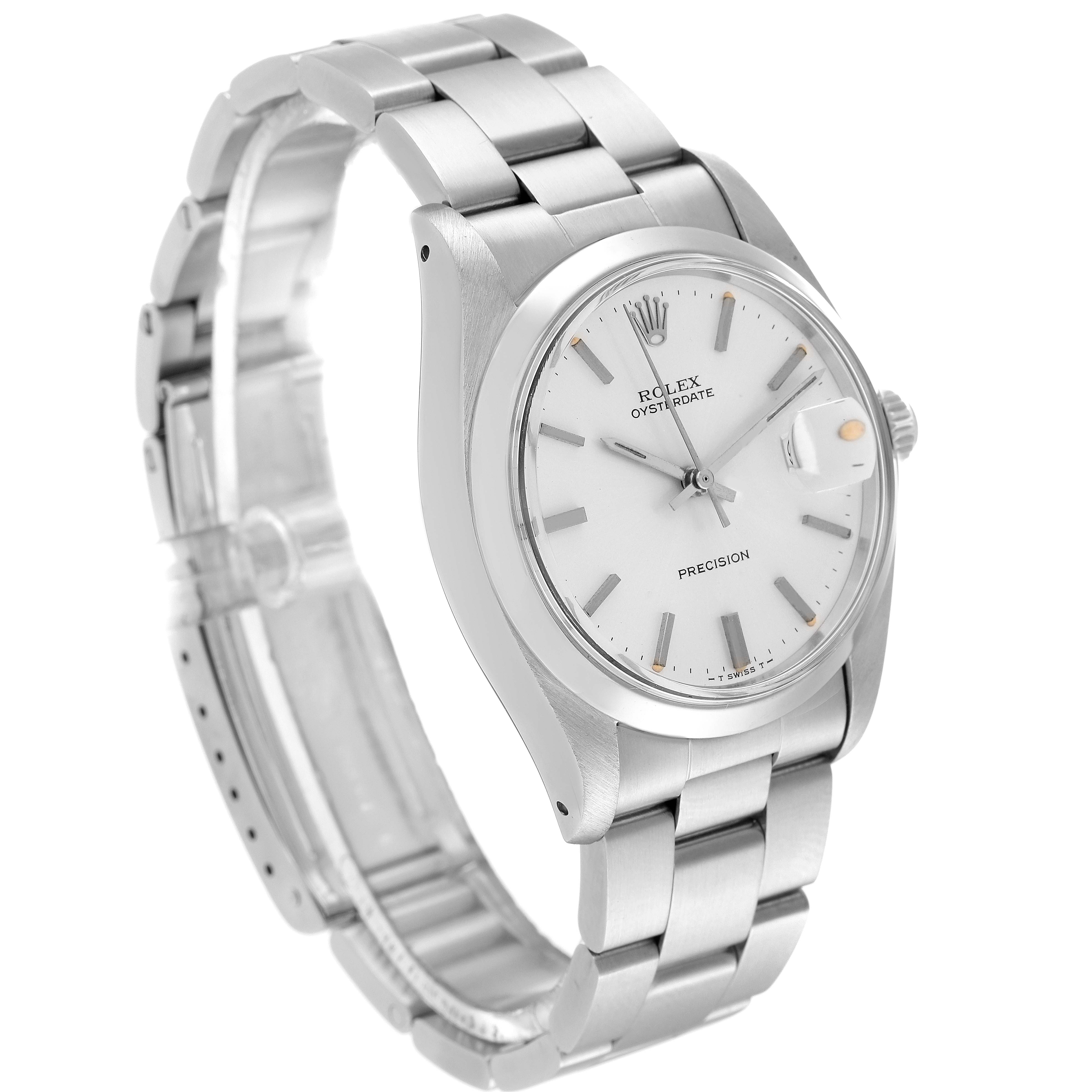 The image shows a Rolex Vintage Collection 6694 Men's Stainless Steel Silver Dial 6694 Men's Stainless Steel Silver Dial Oysterdate watch angled from the front-left, highlighting the dial, bezel, crown, and bracelet.