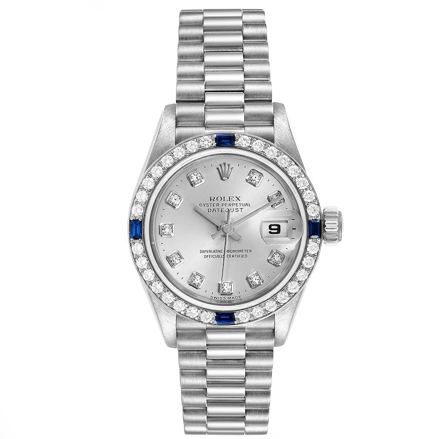 Rolex President Datejust White Gold Diamond Sapphire Ladies Watch