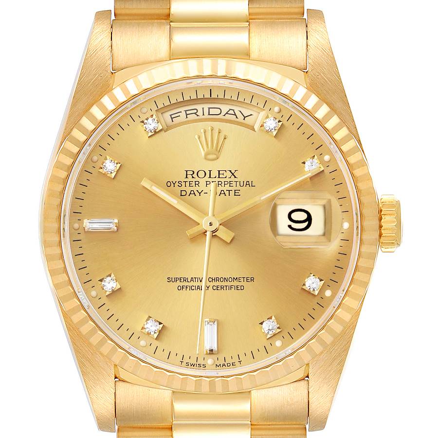 Rolex President Day-Date 36mm Yellow Gold Diamond Mens Watch 18238 Box Papers SwissWatchExpo