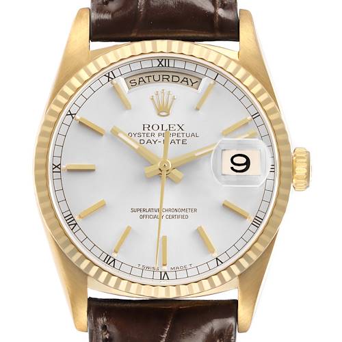 Photo of Rolex President Day-Date Yellow Gold Silver Dial Mens Watch 18238