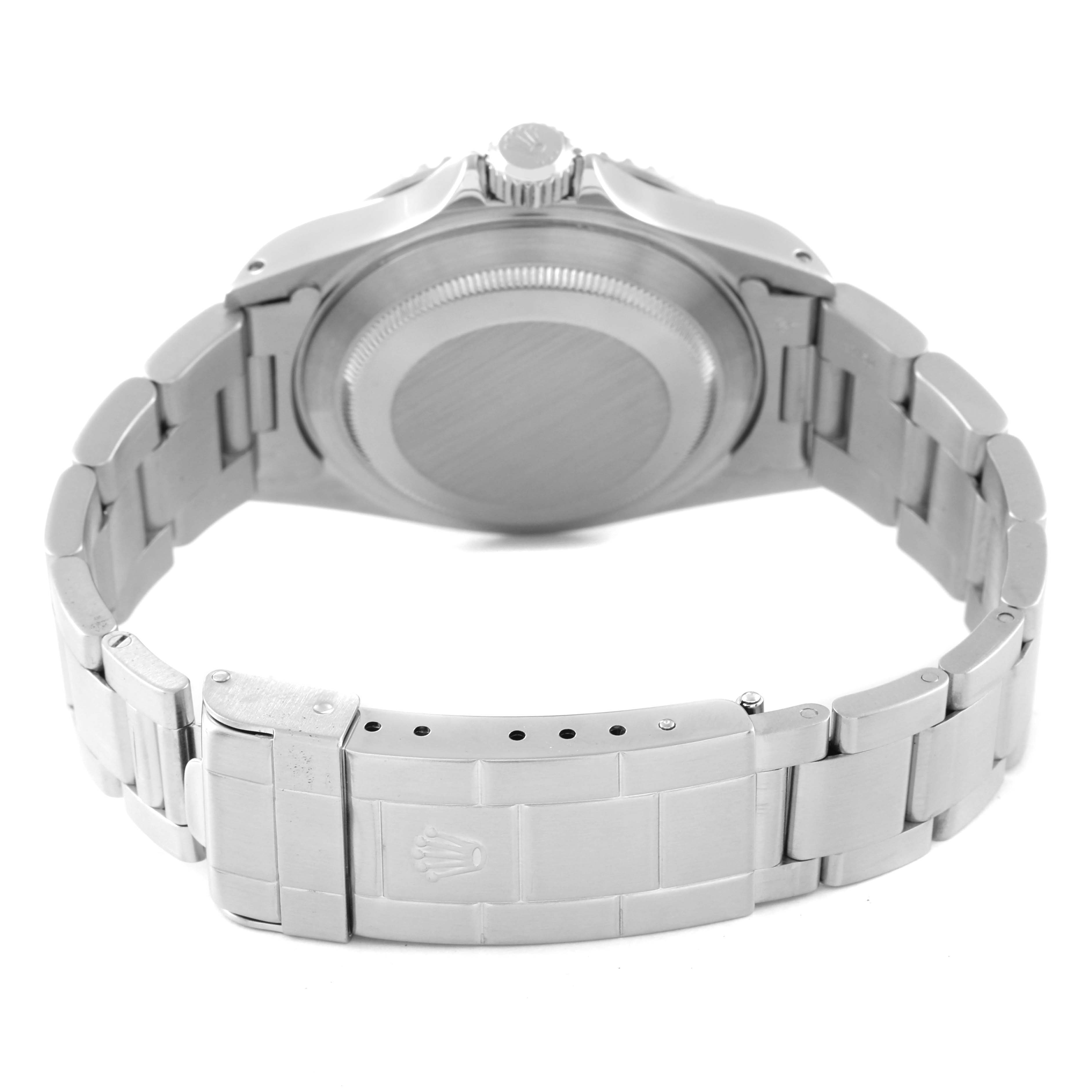 The image shows the back and bracelet of a Rolex Submariner 14060 Men
s Stainless Steel Black Dial 14060 Men
s Stainless Steel Black Dial watch from a rear angle.