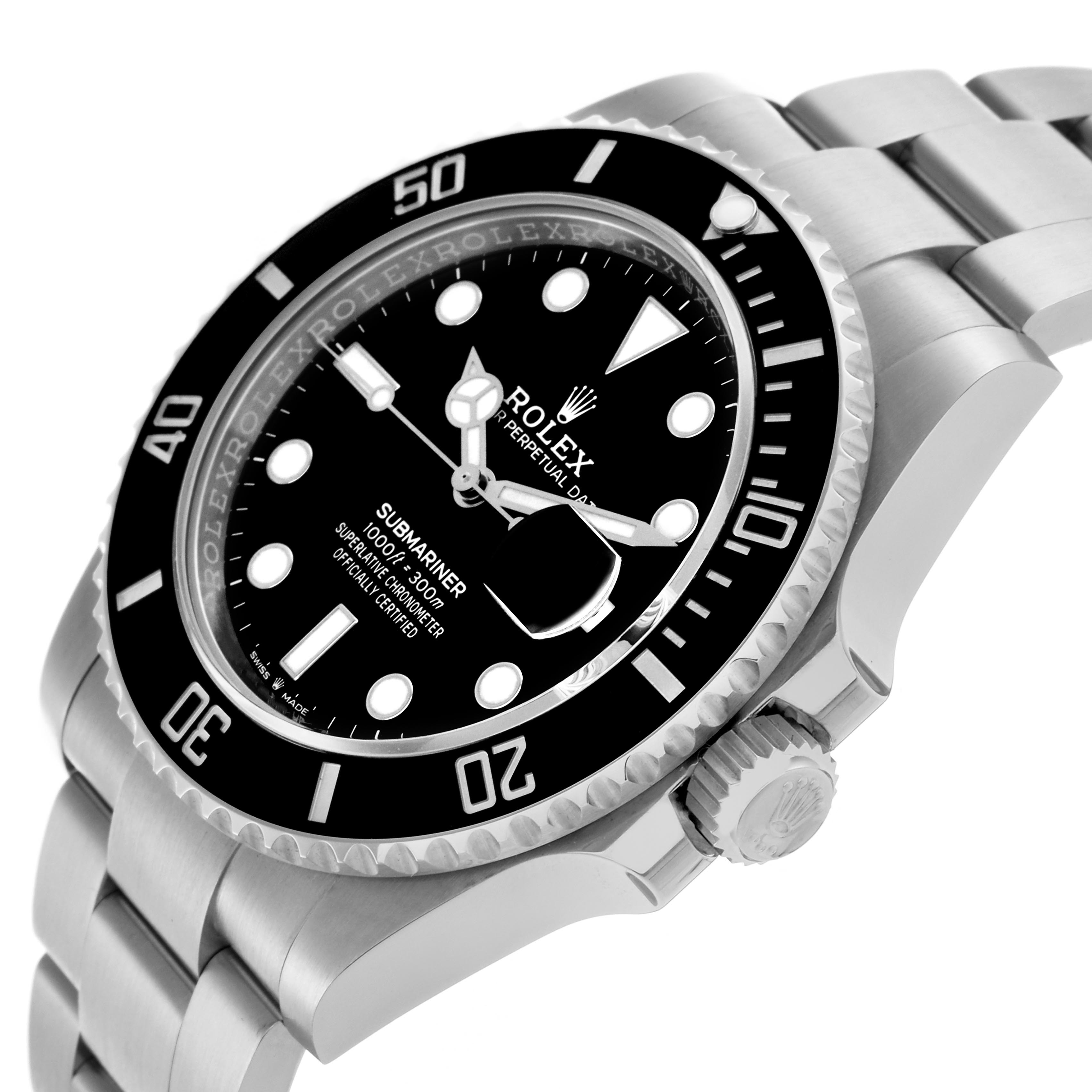The Rolex Submariner 126610 Men's Stainless Steel Black Dial 126610 Men's Stainless Steel Black Dial watch is shown at a slight angle, displaying the face, bezel, crown, and part of the bracelet.