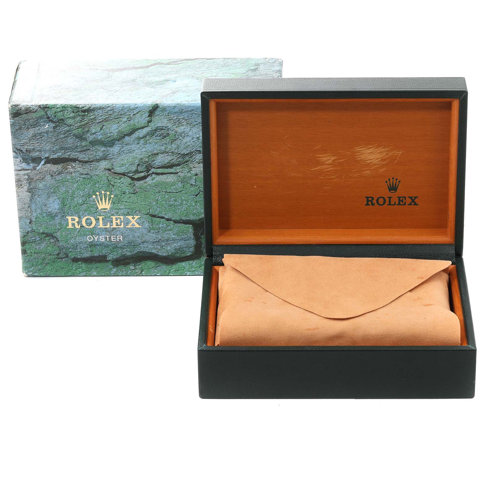 The image shows an open Rolex Submariner 16613 Men's Steel and Gold (two tone) Blue Dial 16613 Men's Steel and Gold (two tone) Blue Dial watch box with inner and outer packaging.