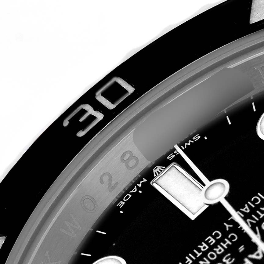 The image shows a close-up of the dial and bezel of the Rolex Submariner 126610 Men's Stainless Steel Black Dial, highlighting the "30" on the bezel.