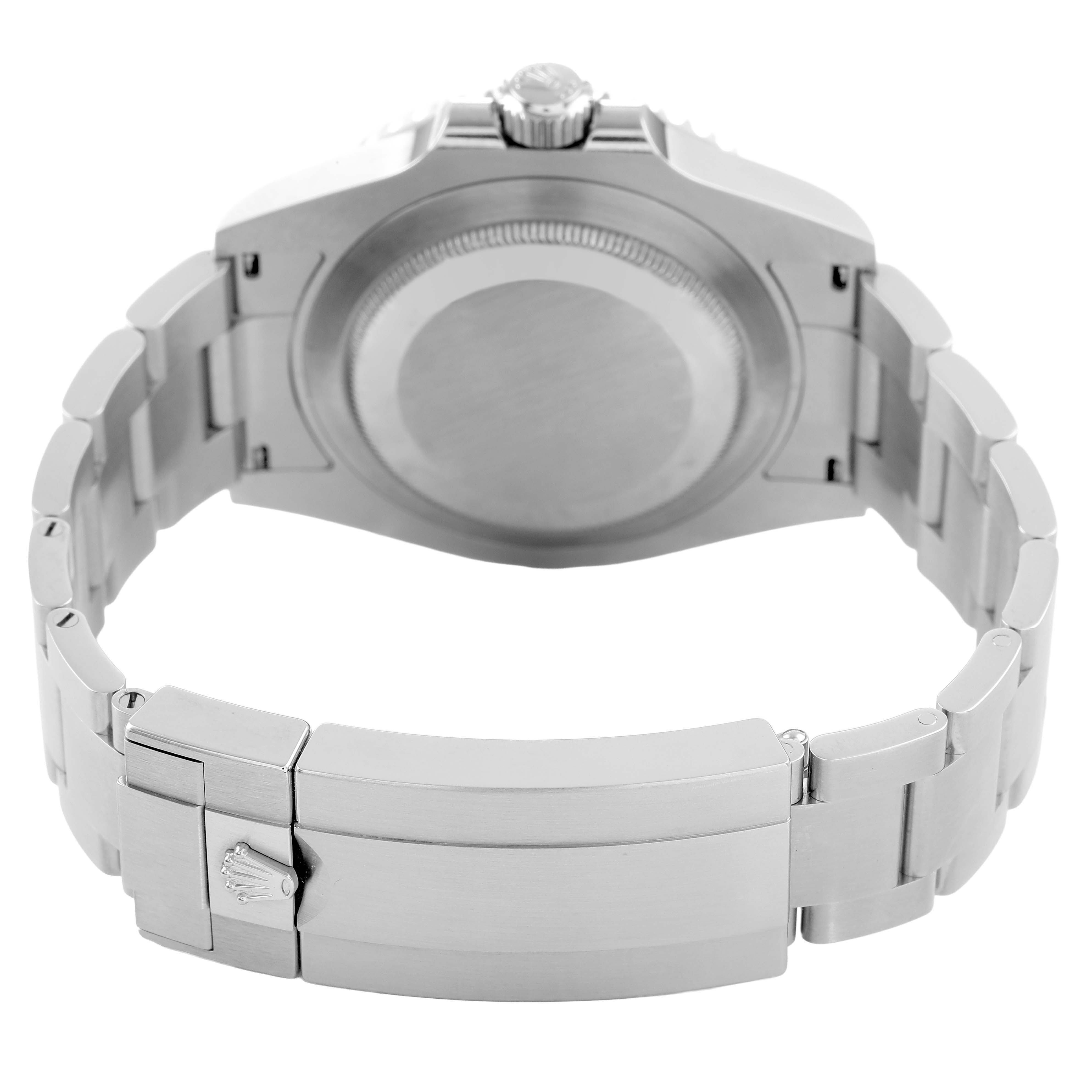 The image shows the backside and bracelet of a Rolex Submariner 126610 Men's Stainless Steel Black Dial, highlighting the clasp and case back.