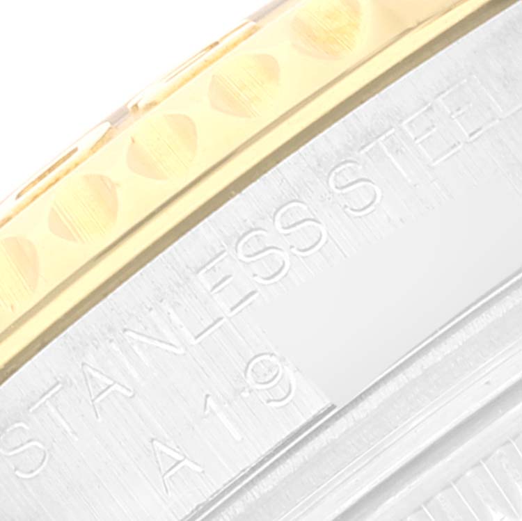 The image shows a close-up of the bezel and case side of a Rolex Yacht-Master 68623 Men's Steel and Gold (two tone) Blue Dial 68623 Men's Steel and Gold (two tone) Blue Dial watch, highlighting the stainless steel and gold detailing.