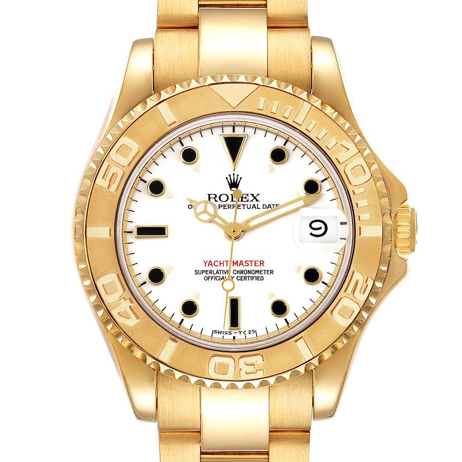 Rolex Yachtmaster Midsize Yellow Gold White Dial Mens Watch 68628 SwissWatchExpo