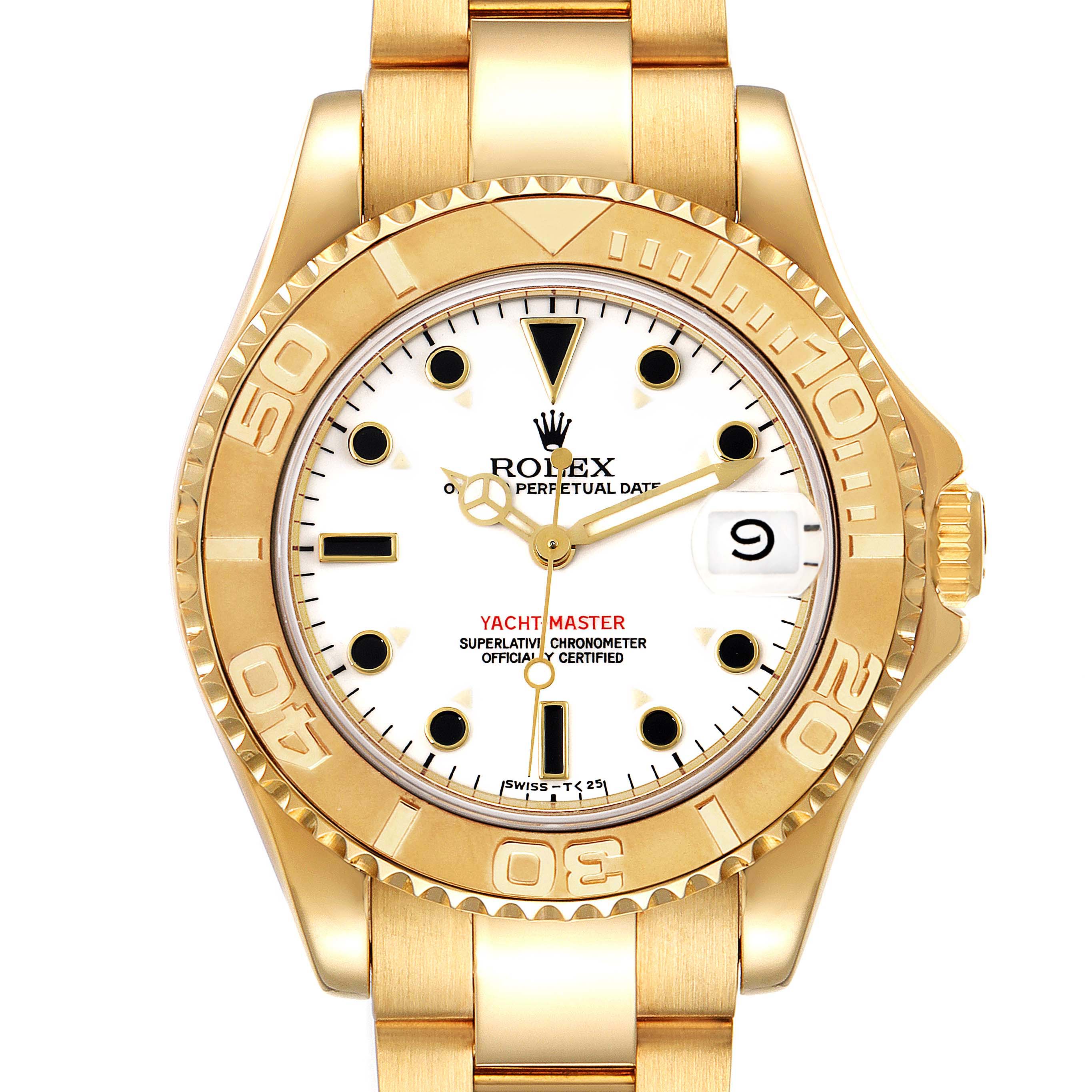 Rolex Yachtmaster Midsize Yellow Gold White Dial Mens Watch 68628