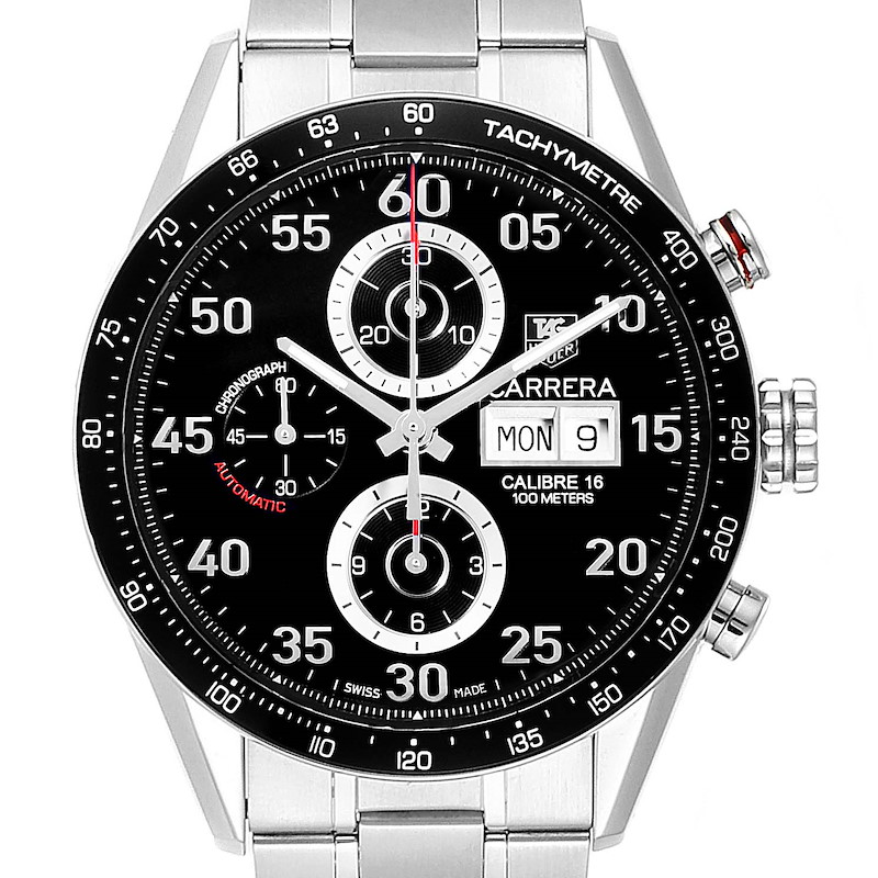 Tag Heuer Carrera Day Date Black Dial Steel Mens Watch CV2A10 SwissWatchExpo