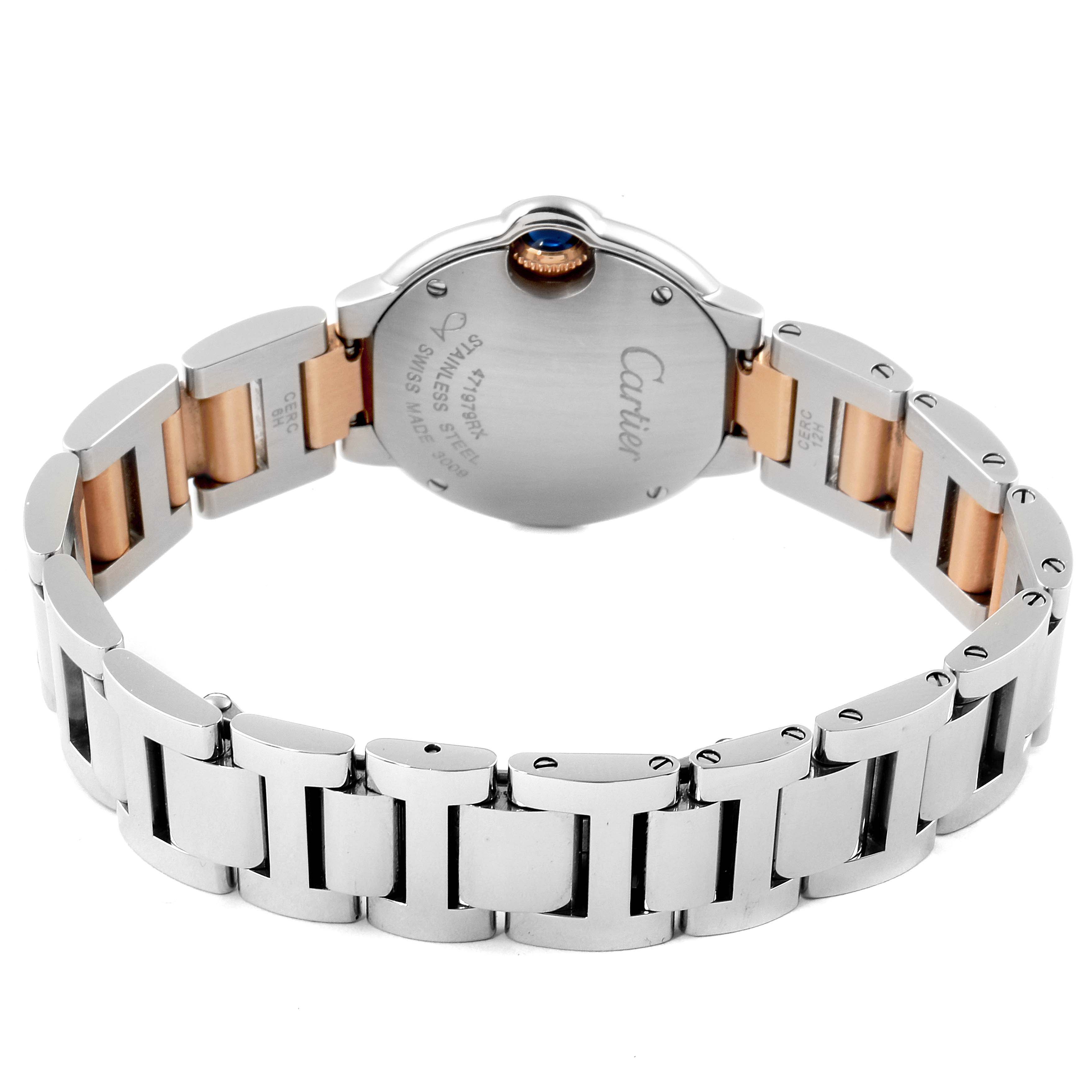 The image shows the back view and bracelet of the Ballon Bleu model by Cartier.