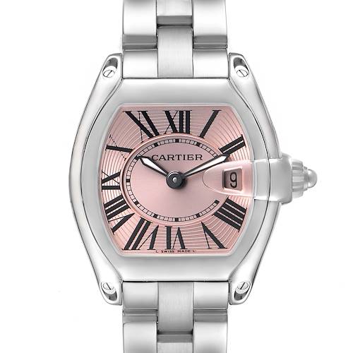 Photo of Cartier Roadster Small Pink Roman Dial Steel Ladies Watch W62017V3 Papers