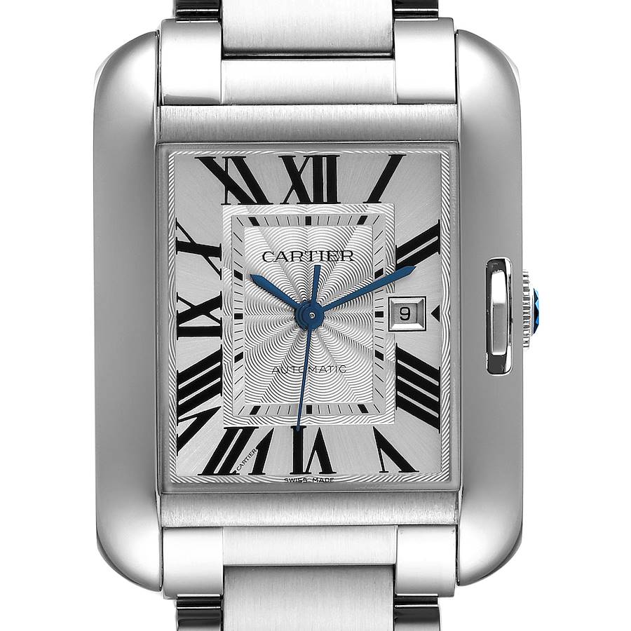 Cartier Tank Anglaise Silver Dial Steel Large Mens Watch W5310009 Box Card SwissWatchExpo