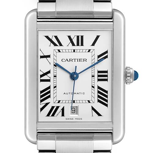 Photo of Cartier Tank Solo XL Silver Roman Dial Steel Mens Watch W5200028