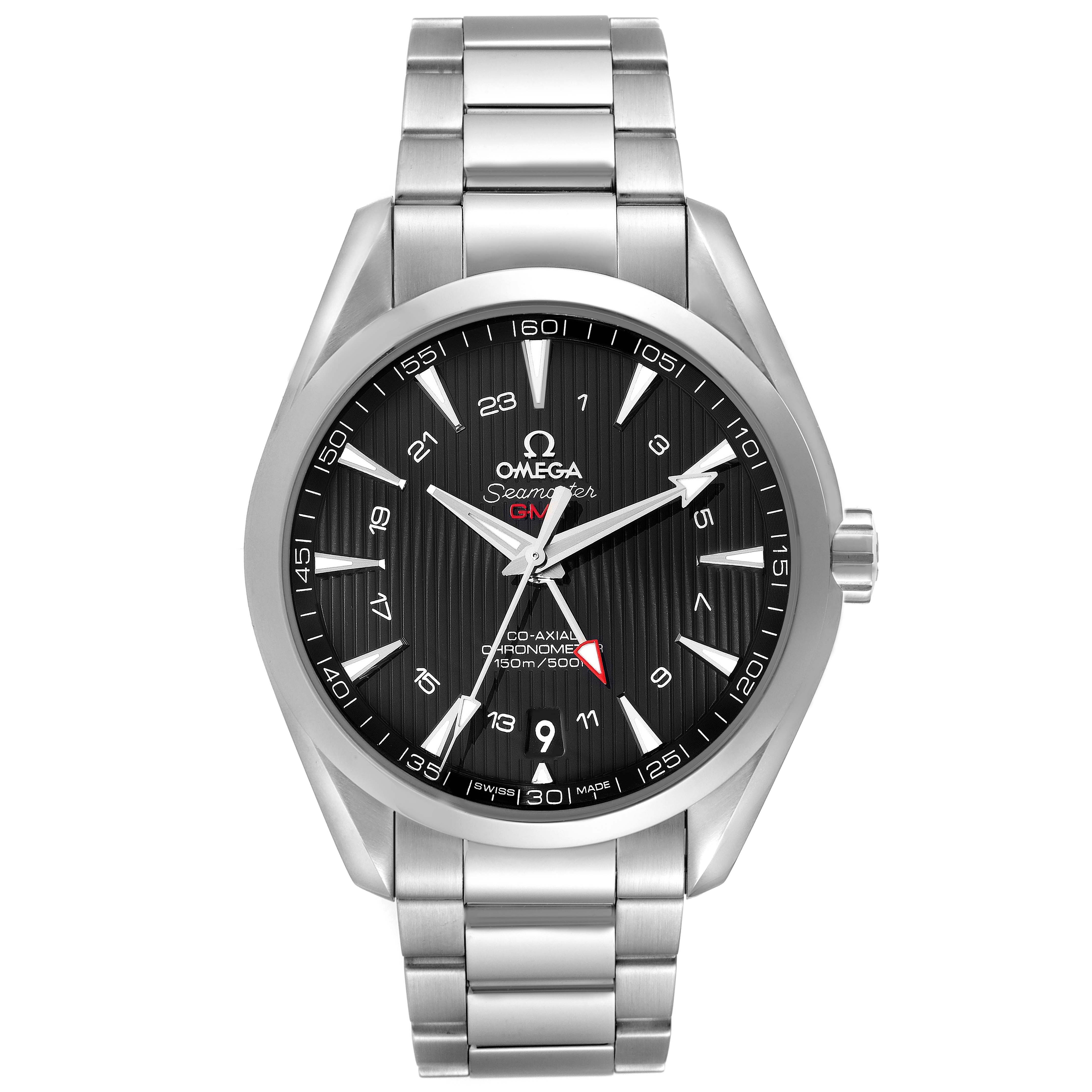 This Omega Speedmaster 231.10.43.22.01.001 Men's Stainless Steel Black Dial watch is shown from a front angle, displaying the face, bezel, and bracelet.