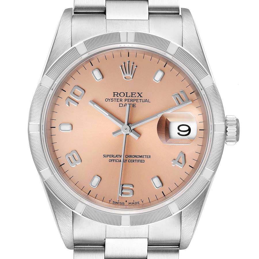 Rolex Date Salmon Dial Oyster Bracelet Steel Mens Watch 15210 SwissWatchExpo