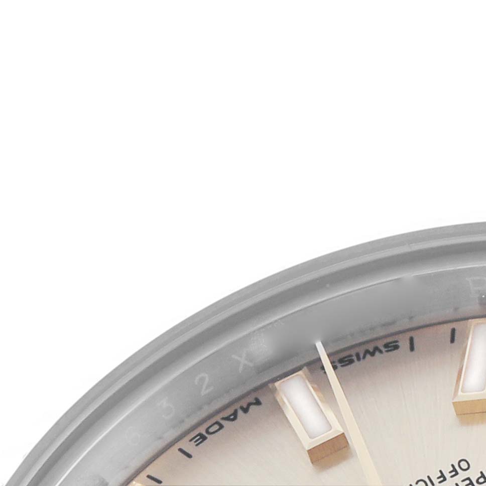 The image shows a close-up of the dial and baton markers of a Rolex Datejust 279173 Women's Steel and Gold (two tone) Champagne Dial 279173 Women's Steel and Gold (two tone) Champagne Dial watch, viewed from an angled perspective.