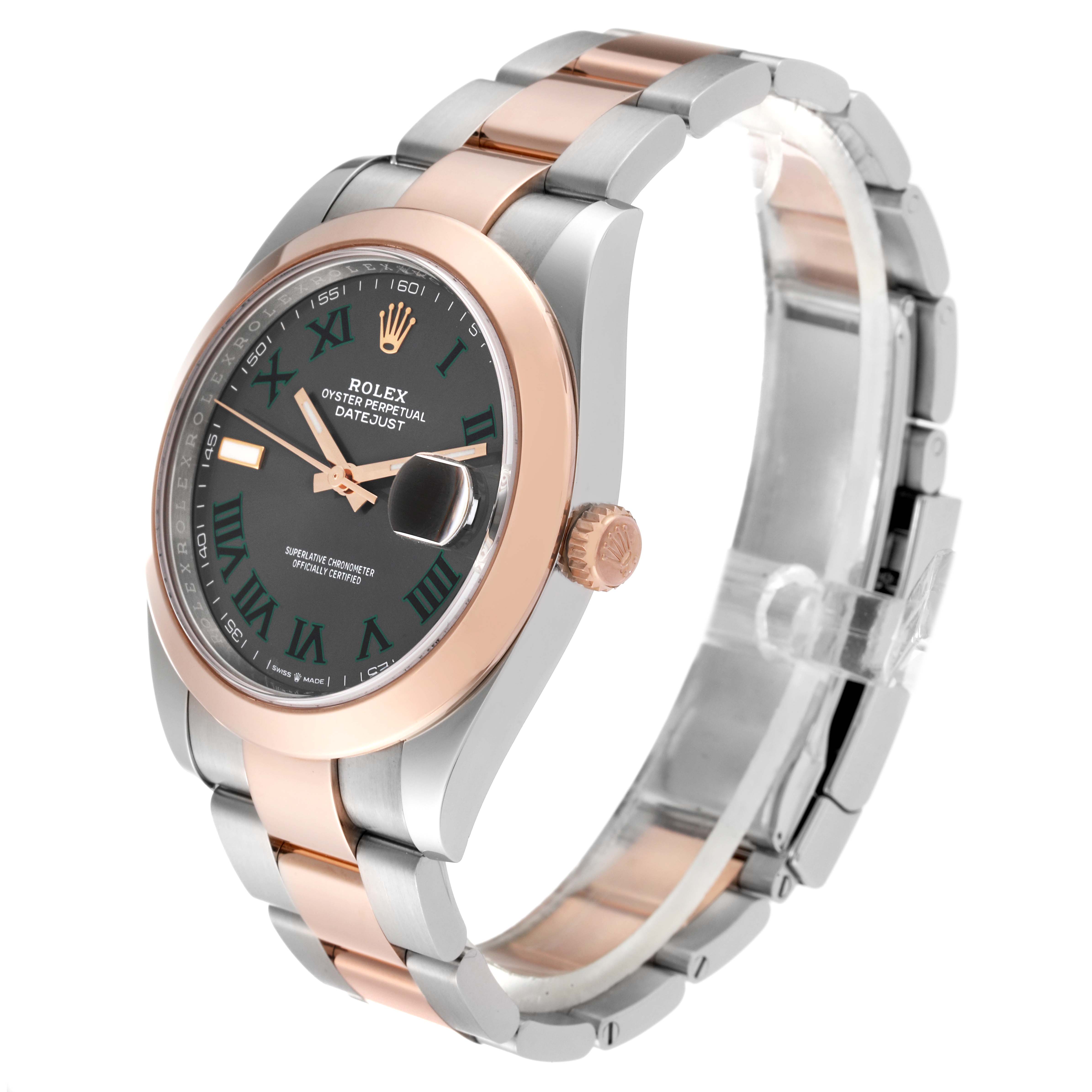 The Rolex Datejust 41 126301 Men's Steel and Gold (two tone) Grey Dial 126301 Men's Steel and Gold (two tone) Grey Dial watch is shown at an angle highlighting the face, bezel, and part of the two-tone bracelet.