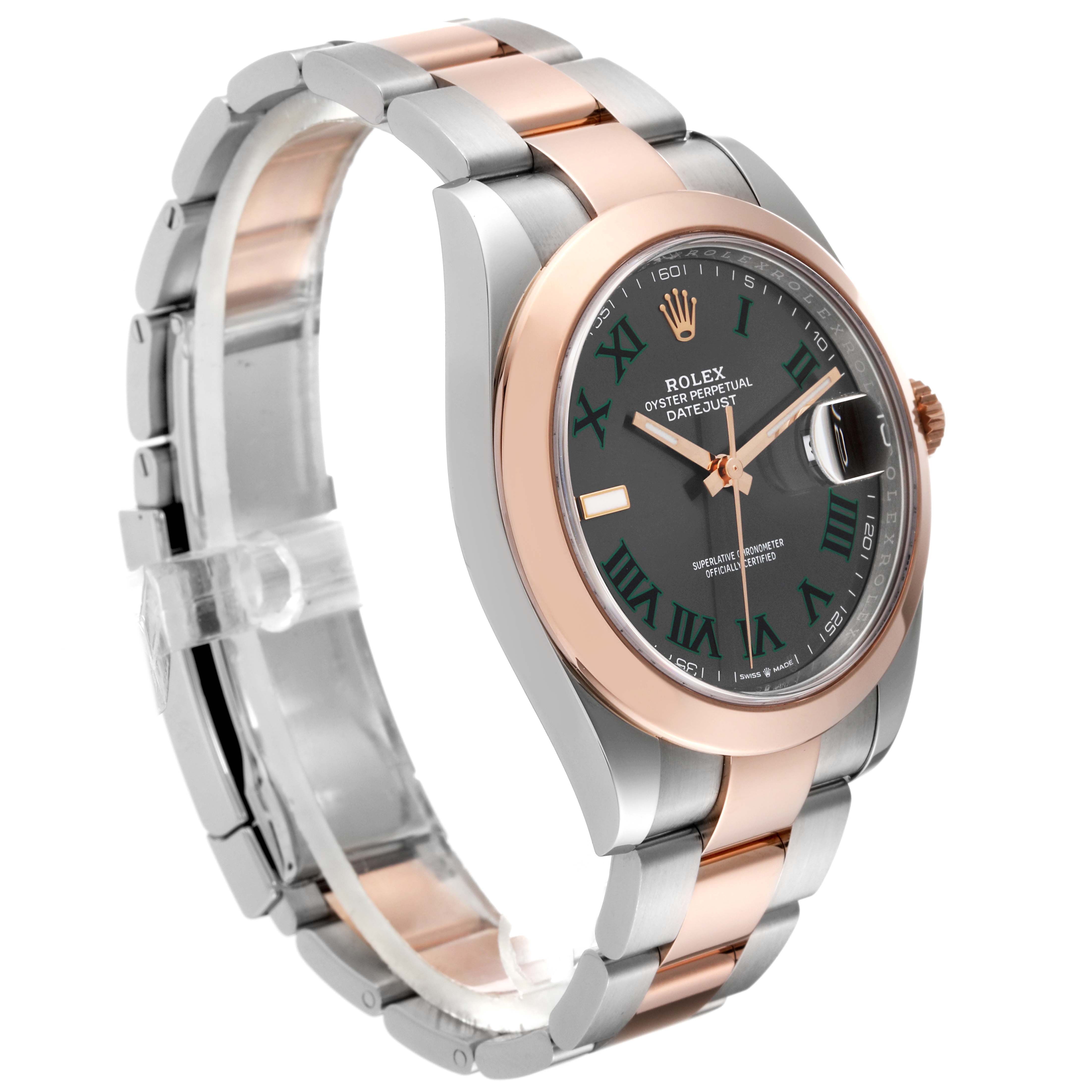 The image shows the front and side view of a Rolex Datejust 41 126301 Men's Steel and Gold (two tone) Grey Dial 126301 Men's Steel and Gold (two tone) Grey Dial watch displaying the case, dial, and bracelet.