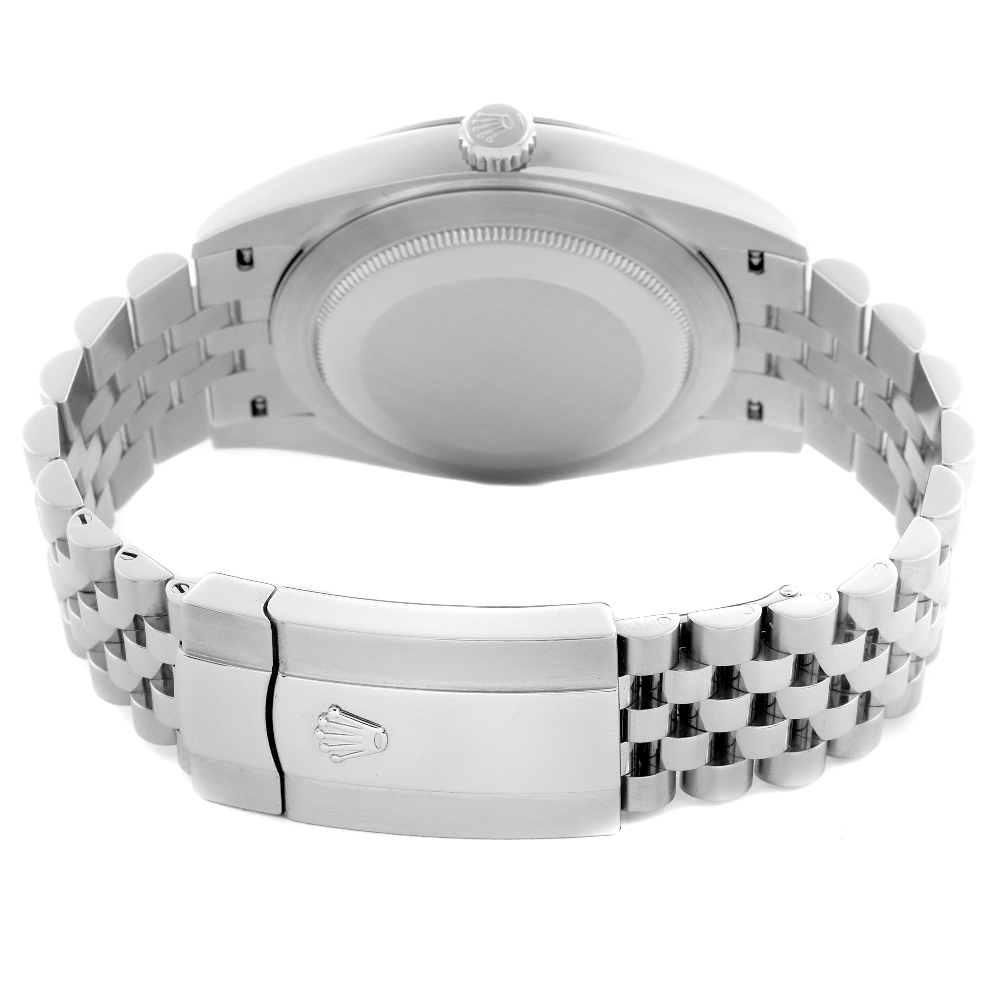 The image shows the back of the Rolex Datejust 41 126334 Men's Stainless Steel Mother of Pearl Dial 126334 Men's Stainless Steel Mother of Pearl Dial, highlighting the clasp, case back, and bracelet.