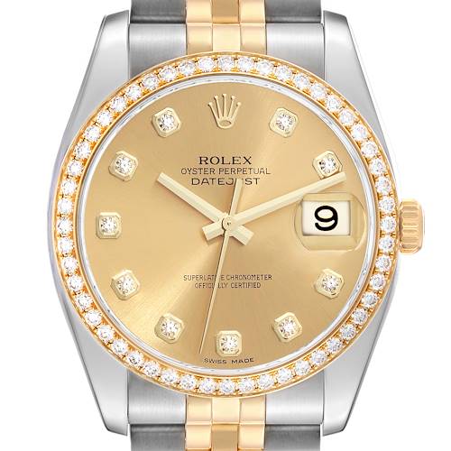 Photo of Rolex Datejust Champagne Dial Steel Yellow Gold Diamond Men's Watch 116243