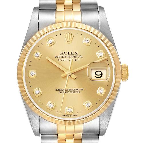 Photo of Rolex Datejust Diamond Dial Steel Yellow Gold Mens Watch 16233 Papers