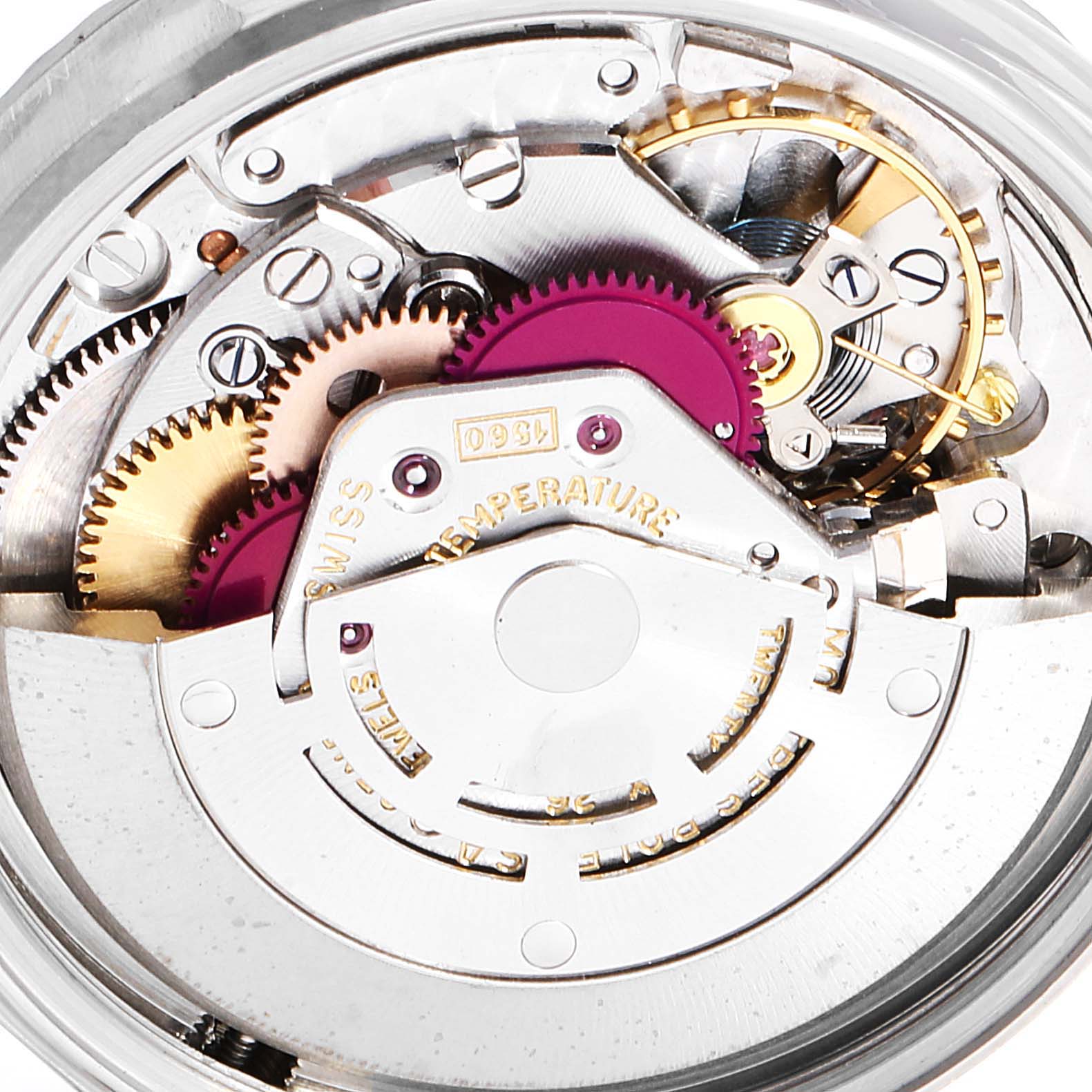 This image shows a close-up view of the internal mechanical parts of a Vintage Collection Rolex watch.