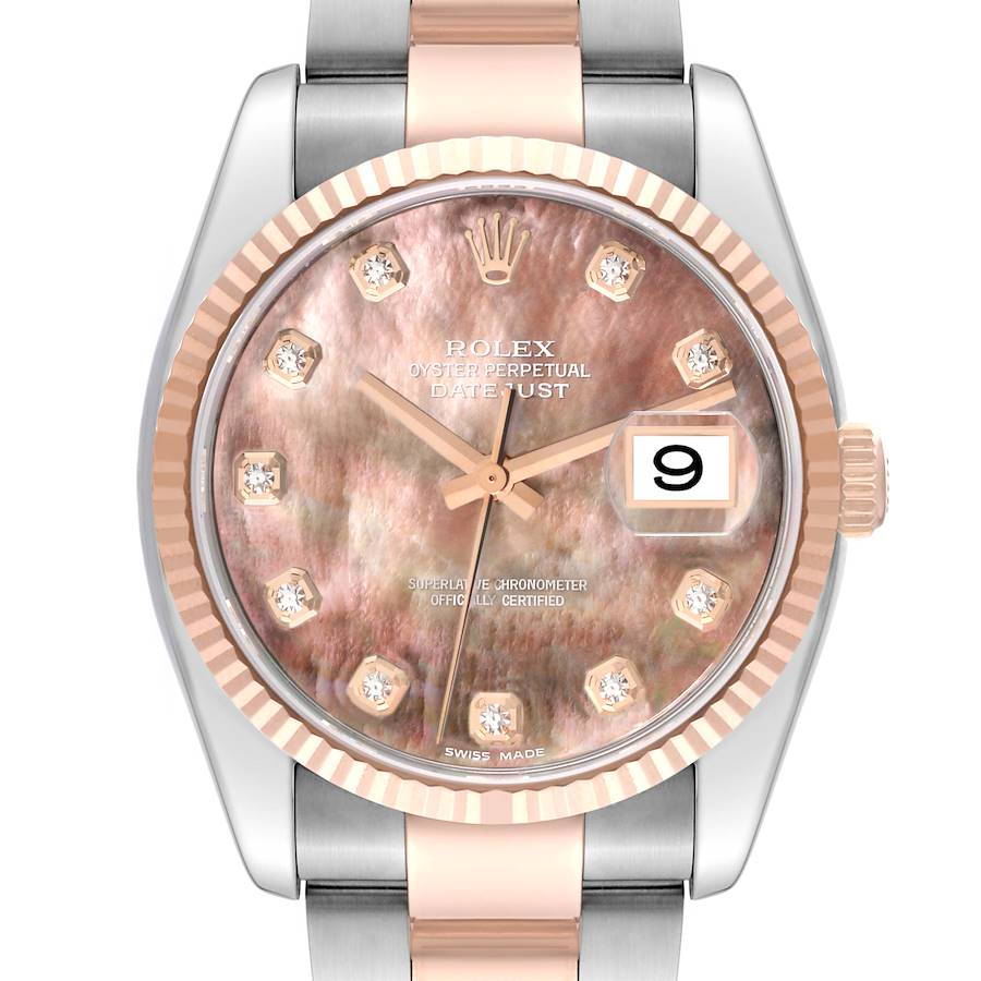 Rolex Datejust Steel Rose Gold Mother Of Pearl Diamond Dial Mens Watch 116231 SwissWatchExpo