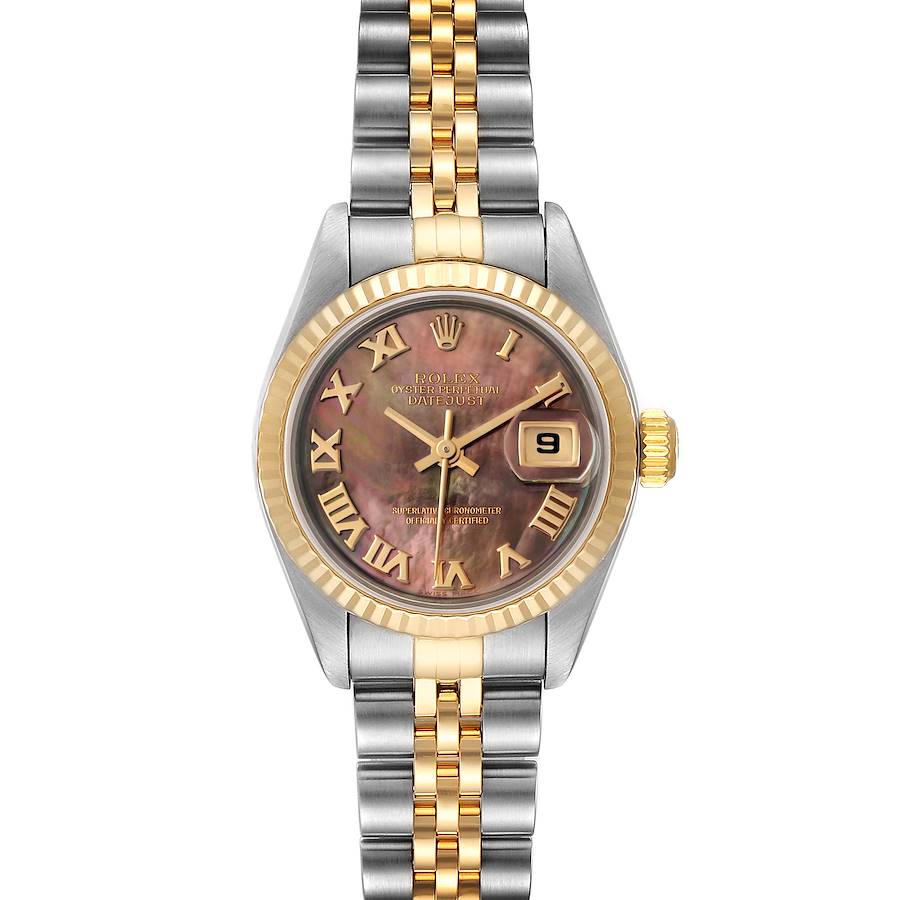 Rolex Datejust Steel Yellow Gold Black MOP Roman Dial Ladies Watch 79173 SwissWatchExpo