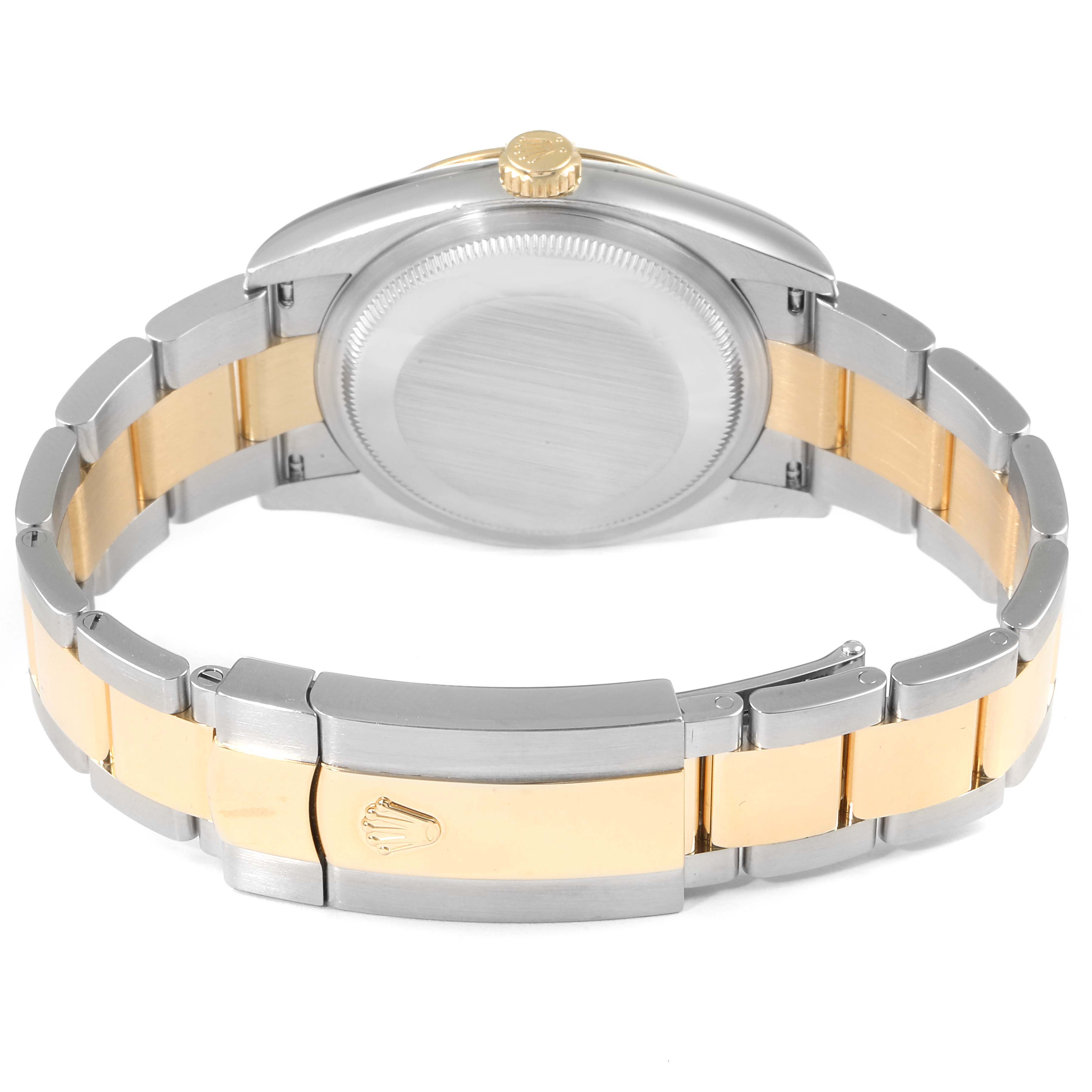 This image shows the back view of a Rolex Datejust 126233 Men's Steel and Gold (two tone) Silver Dial 126233 Men's Steel and Gold (two tone) Silver Dial model, highlighting the case back and two-tone bracelet with the clasp.