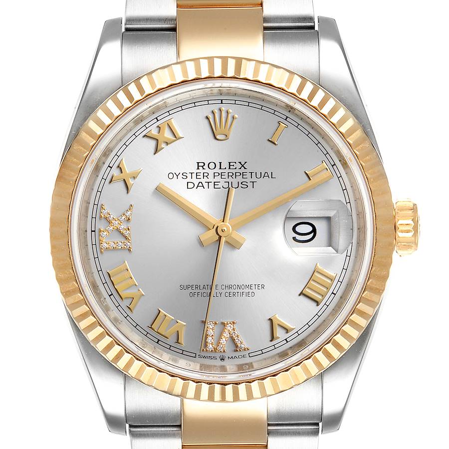 Rolex Datejust Steel Yellow Gold Silver Diamond Dial Mens Watch 126233 SwissWatchExpo