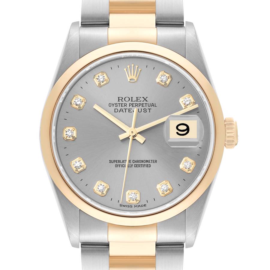 Rolex Datejust Steel Yellow Gold Slate Diamond Dial Mens Watch 16203 Papers SwissWatchExpo