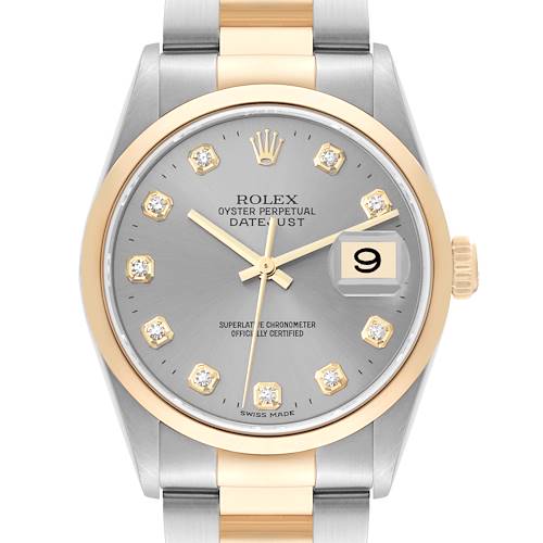 Photo of Rolex Datejust Steel Yellow Gold Slate Diamond Dial Mens Watch 16203 Papers
