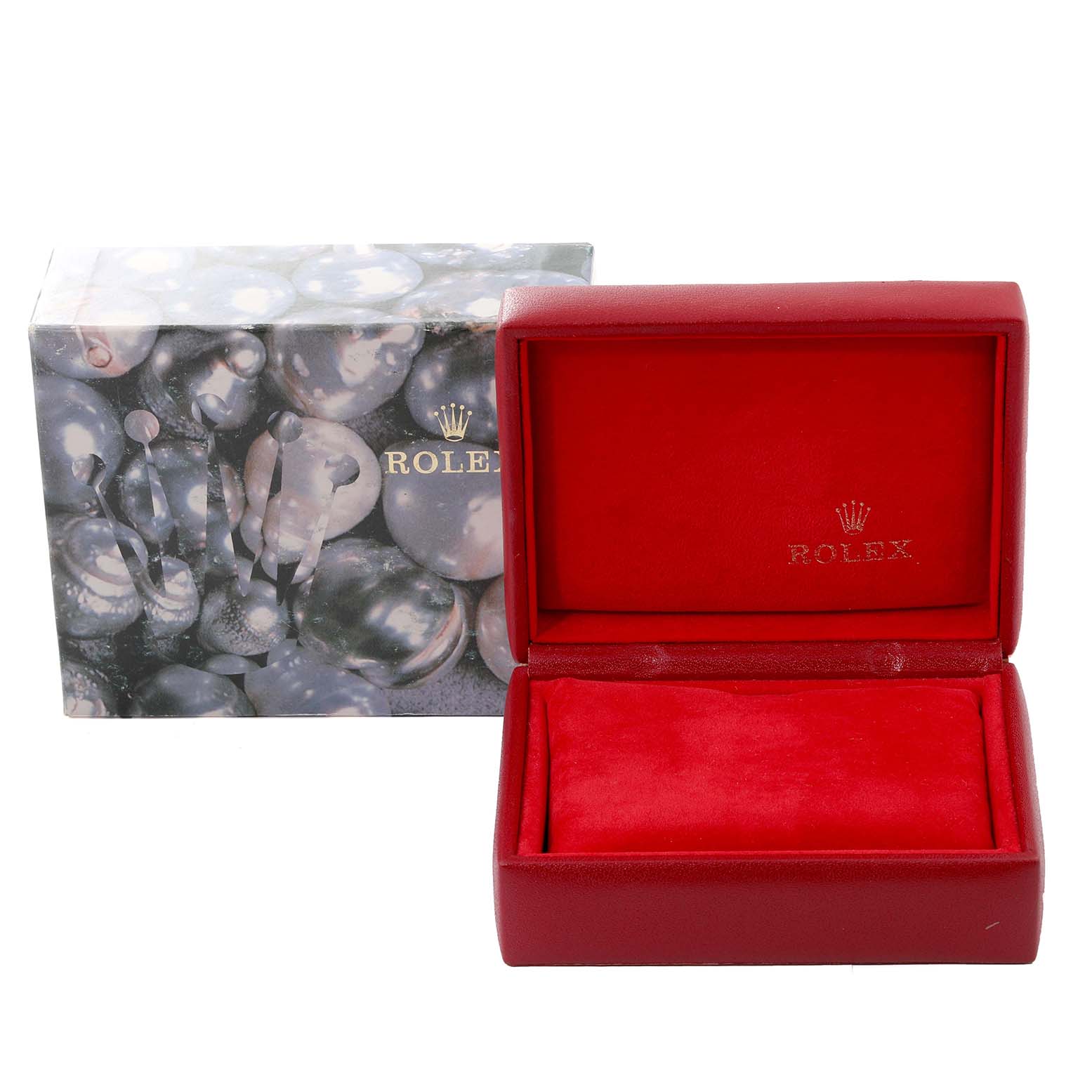 A Rolex Datejust 79173 Women's Steel and Gold (two tone) White Dial 79173 Women's Steel and Gold (two tone) White Dial watch box is open with the Rolex logo visible, and the outer decorative box is placed beside it.