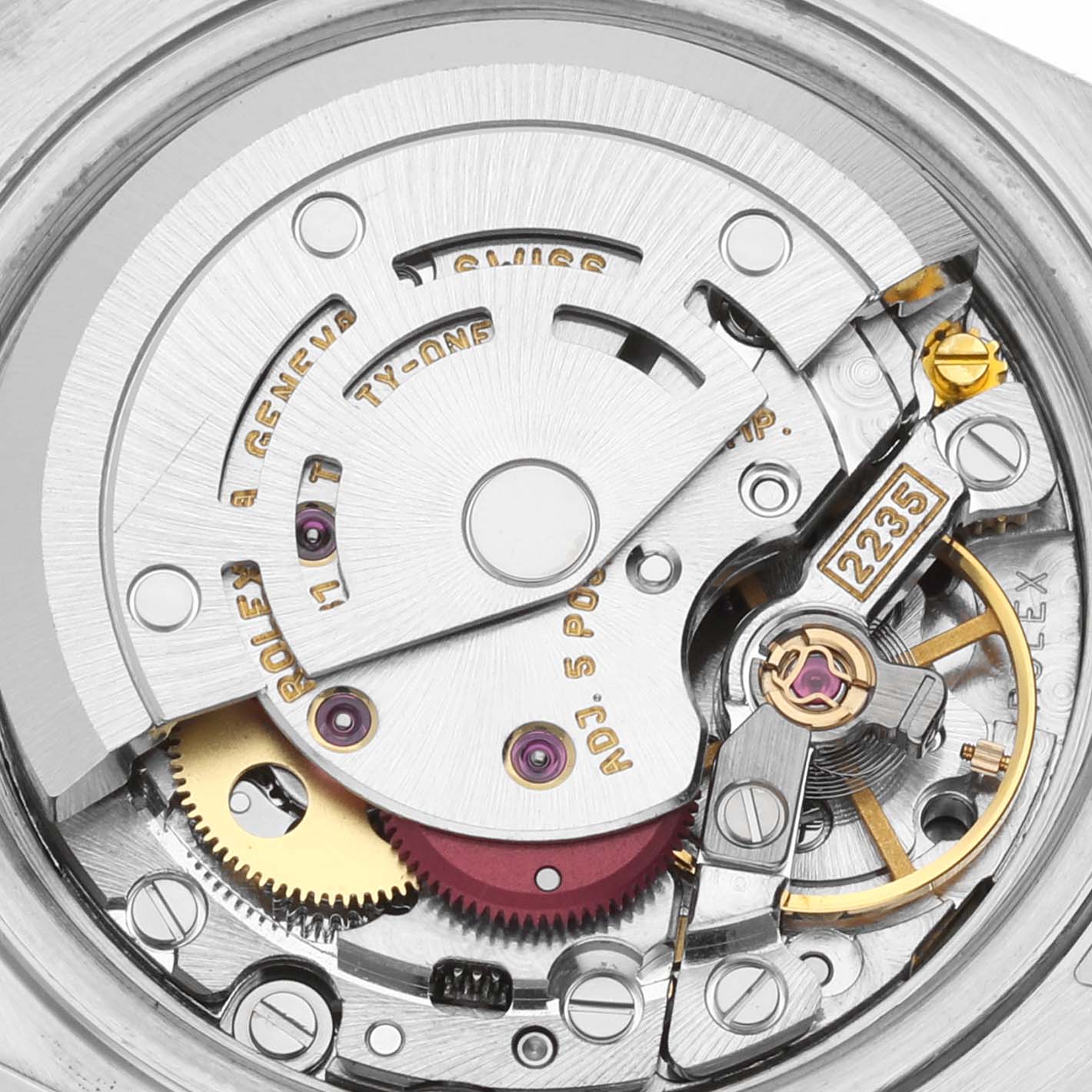 This image shows the inner mechanism of the Rolex Datejust 79173 Women's Steel and Gold (two tone) White Dial 79173 Women's Steel and Gold (two tone) White Dial watch, highlighting its movement components.