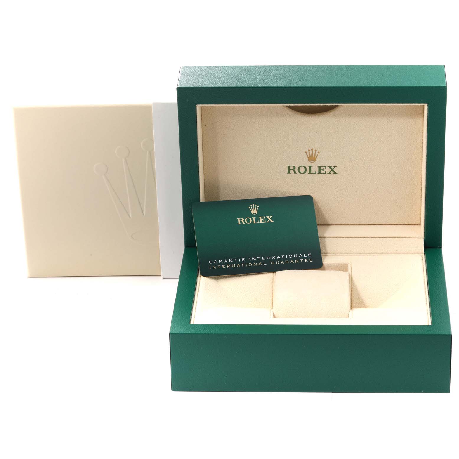 The image shows the open box and warranty card for a Rolex GMT-Master 126710BLNR Men
s Stainless Steel Black Dial 126710BLNR Men
s Stainless Steel Black Dial watch.