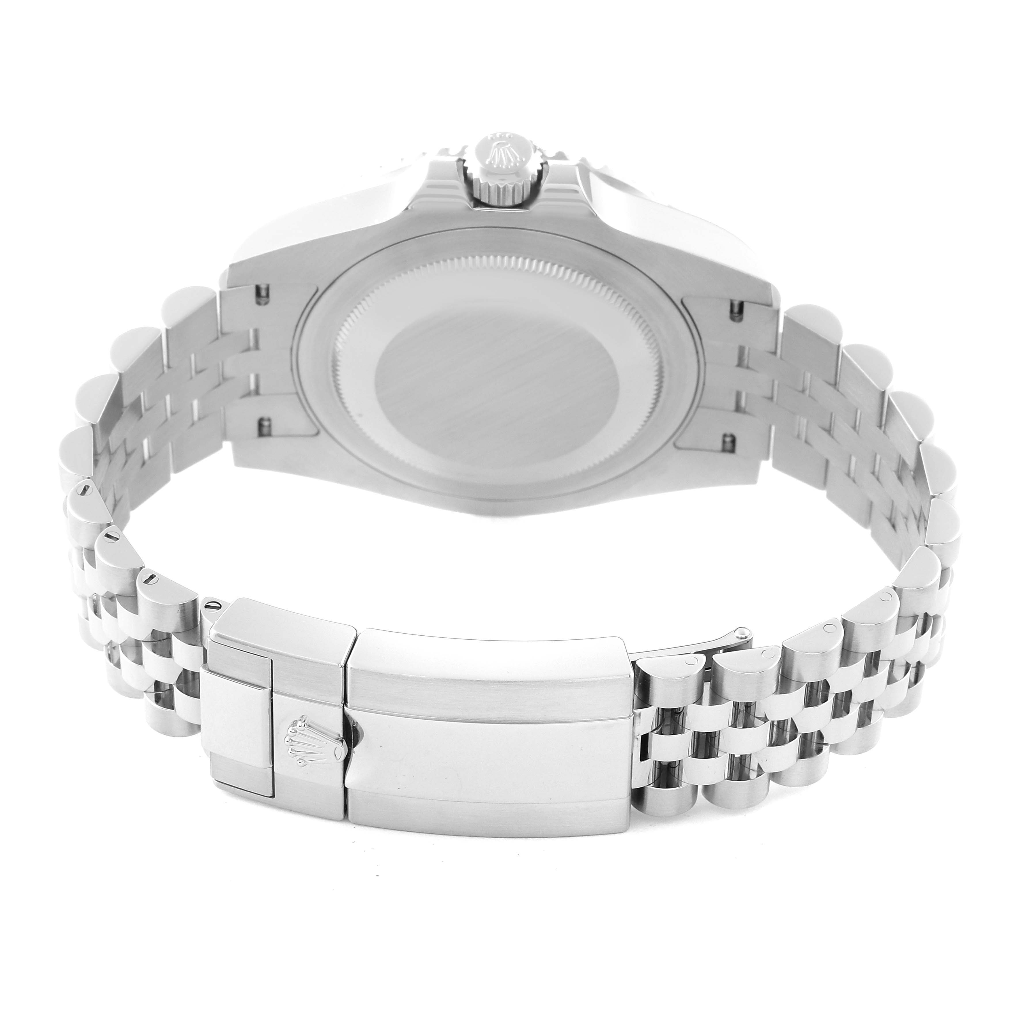 The image shows the back and clasp of a Rolex GMT-Master 126710BLNR Men
s Stainless Steel Black Dial 126710BLNR Men
s Stainless Steel Black Dial watch, highlighting the case back and jubilee bracelet.