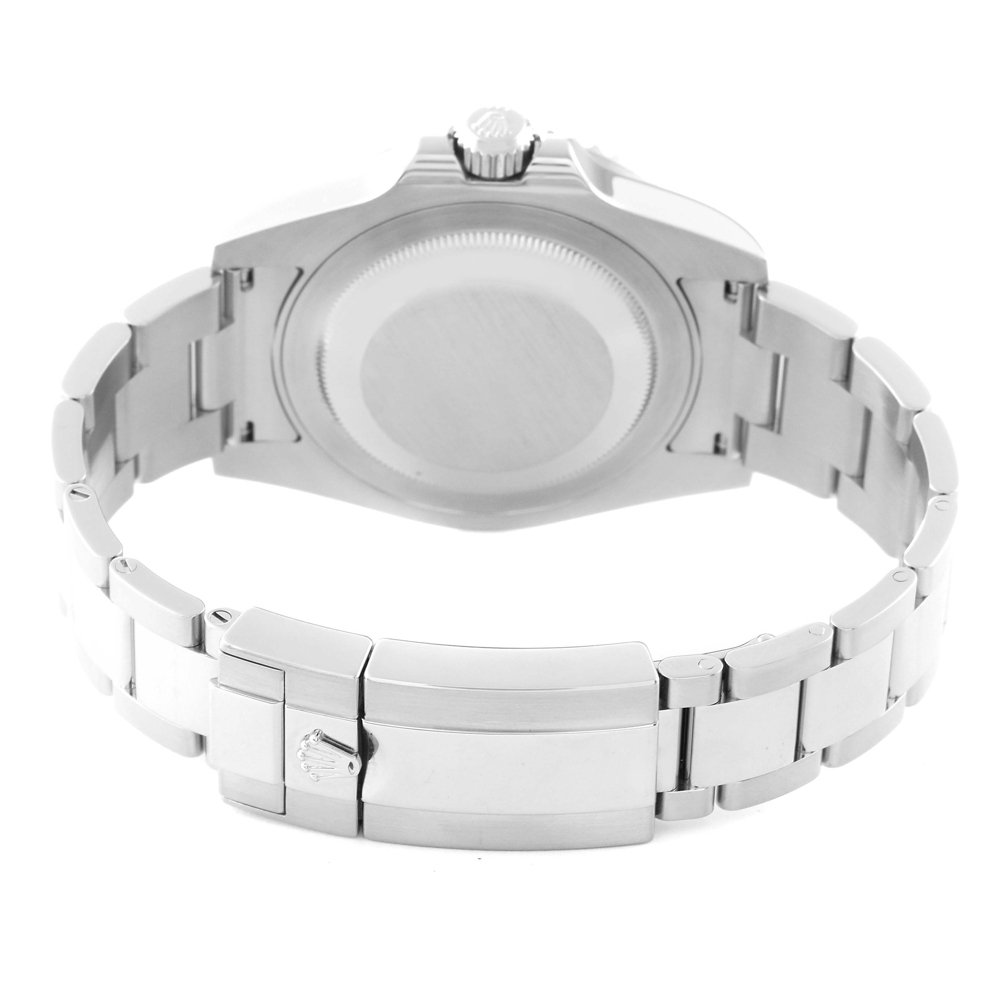 The image shows the back view of the Rolex GMT-Master 116710 Men's Stainless Steel Black Dial 116710 Men's Stainless Steel Black Dial watch, focusing on the case back and bracelet clasp.