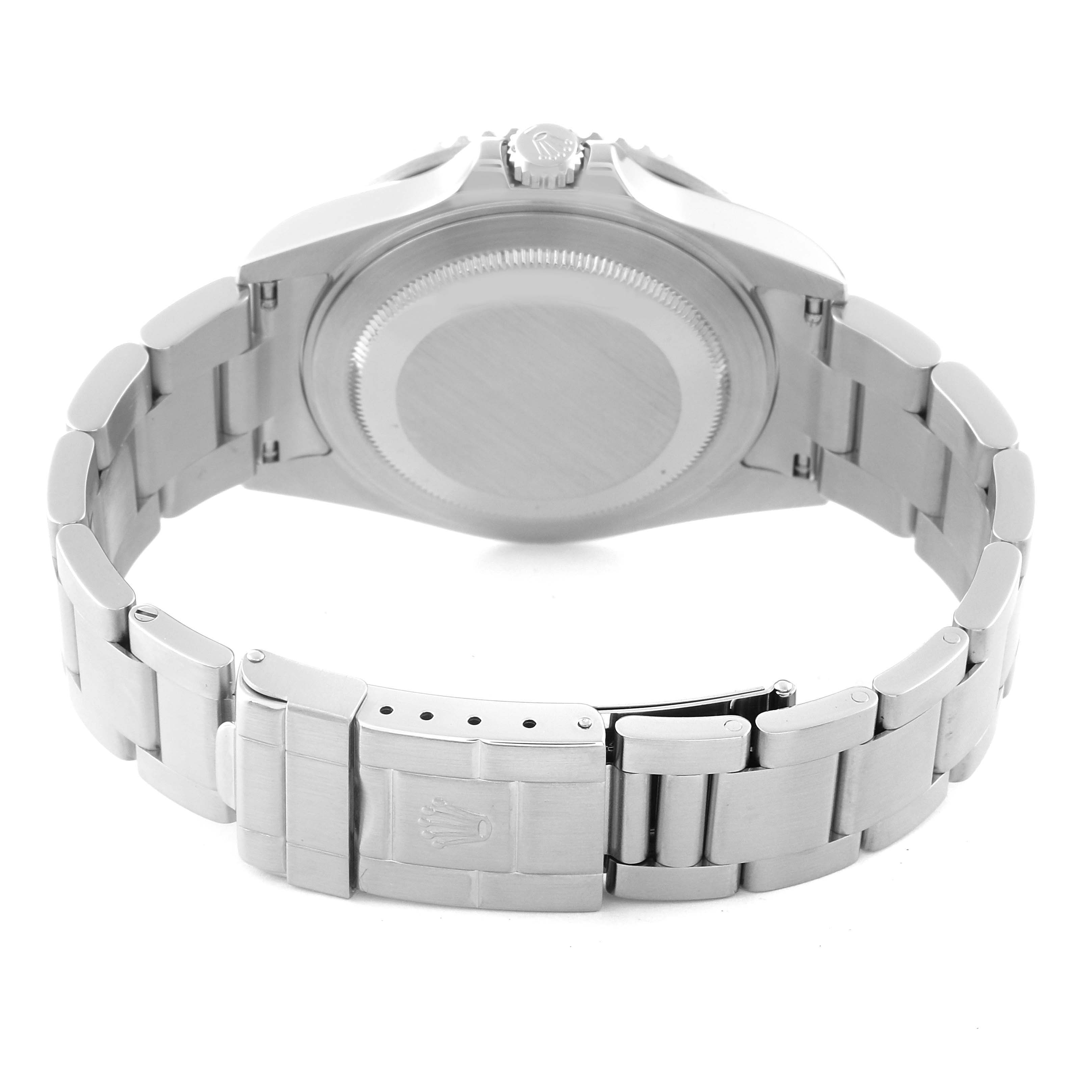 The image shows the back view of a Rolex GMT-Master 16710 Men's Stainless Steel Black Dial 16710 Men's Stainless Steel Black Dial watch, focusing on the case back and bracelet.