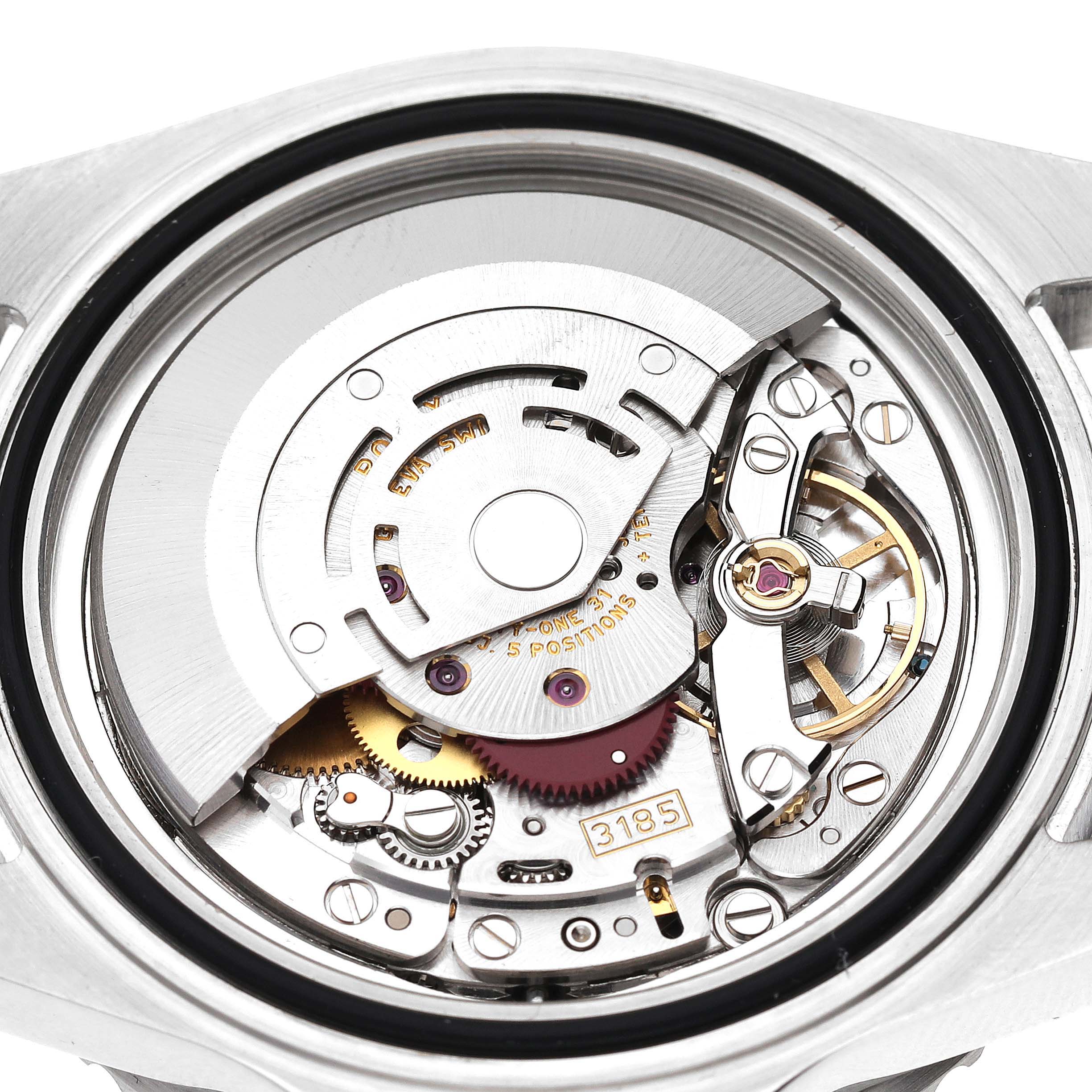 This image shows the intricate inner mechanical movement of a Rolex GMT-Master 16710 Men's Stainless Steel Black Dial 16710 Men's Stainless Steel Black Dial watch, viewed from the back.