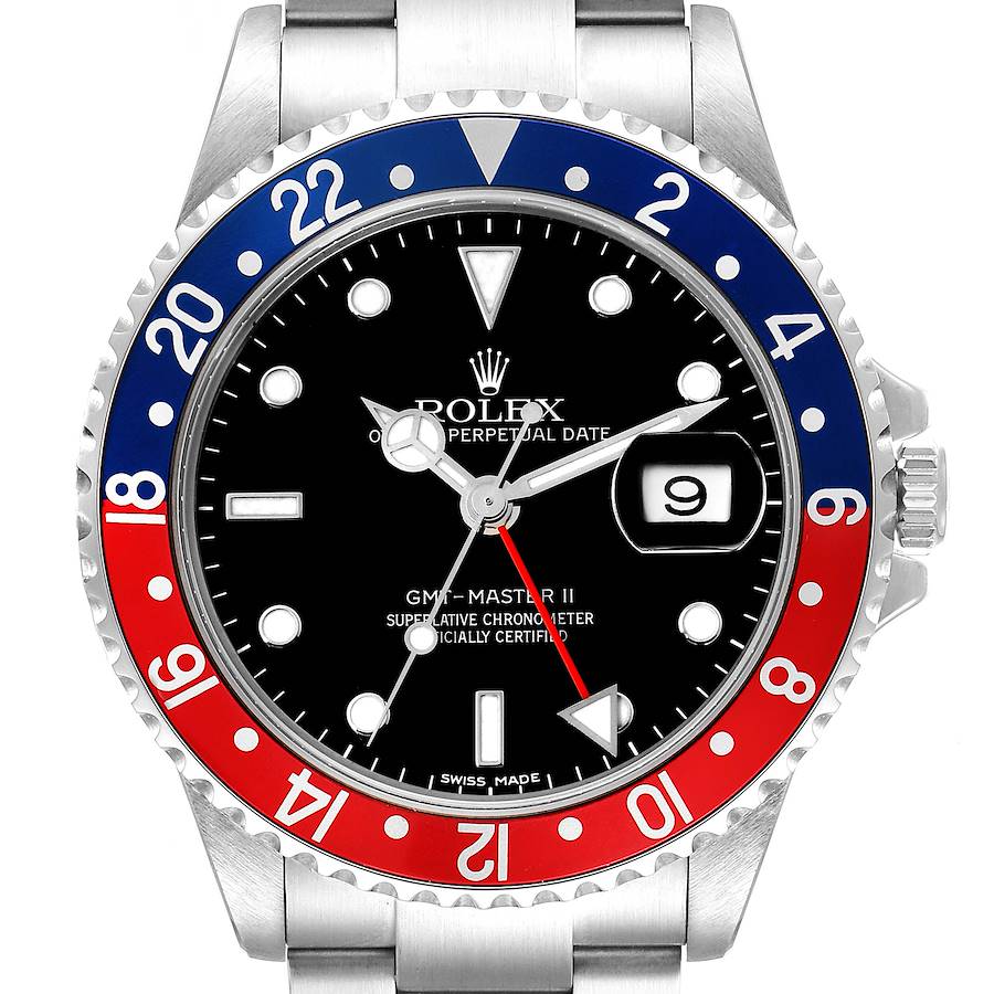 Rolex GMT Master II Blue Red Pepsi Bezel Error Dial Steel Mens Watch 16710 Box Papers SwissWatchExpo