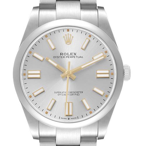 Photo of Rolex Oyster Perpetual 41 Steel Silver Dial Mens Watch 124300 Box Card
