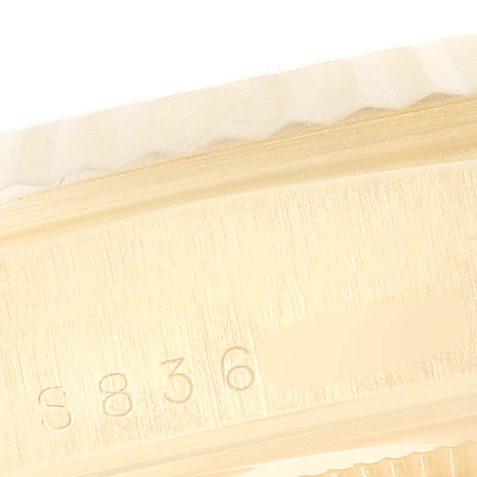 The image shows a close-up of the side edge with serial numbers of the Rolex President 18238 Men's Yellow Gold Champagne Dial 18238 Men's Yellow Gold Champagne Dial model.