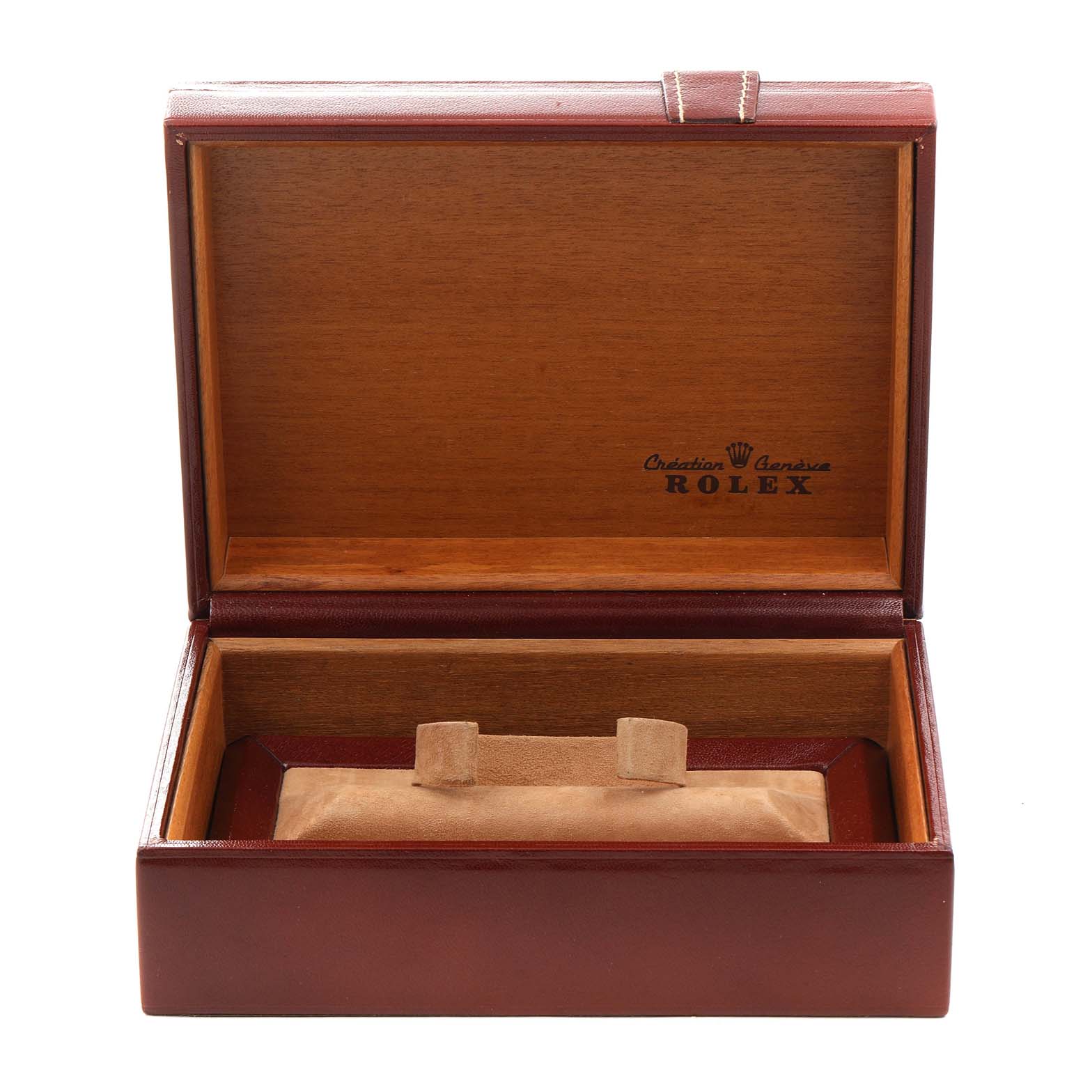 The image shows an open Rolex President 18238 Men's Yellow Gold Champagne Dial 18238 Men's Yellow Gold Champagne Dial model watch box, displaying the interior with Rolex branding.