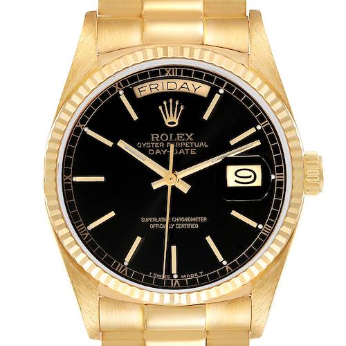 Photo of Rolex President Day-Date Yellow Gold Black Dial Mens Watch 18038