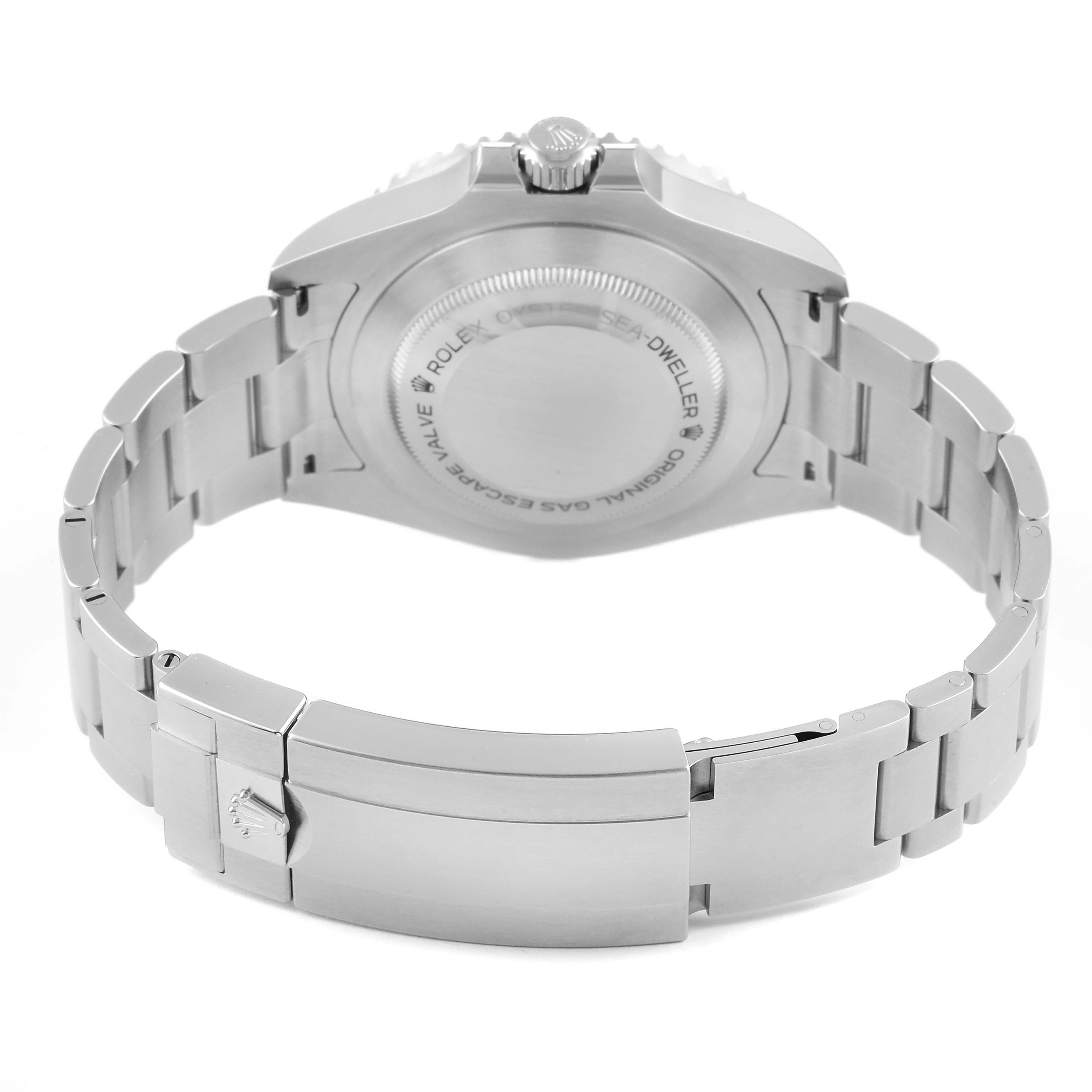 This image shows the caseback and bracelet clasp of the Rolex Sea-Dweller 126600 Men
s Stainless Steel Black Dial 126600 Men
s Stainless Steel Black Dial watch viewed from the rear.