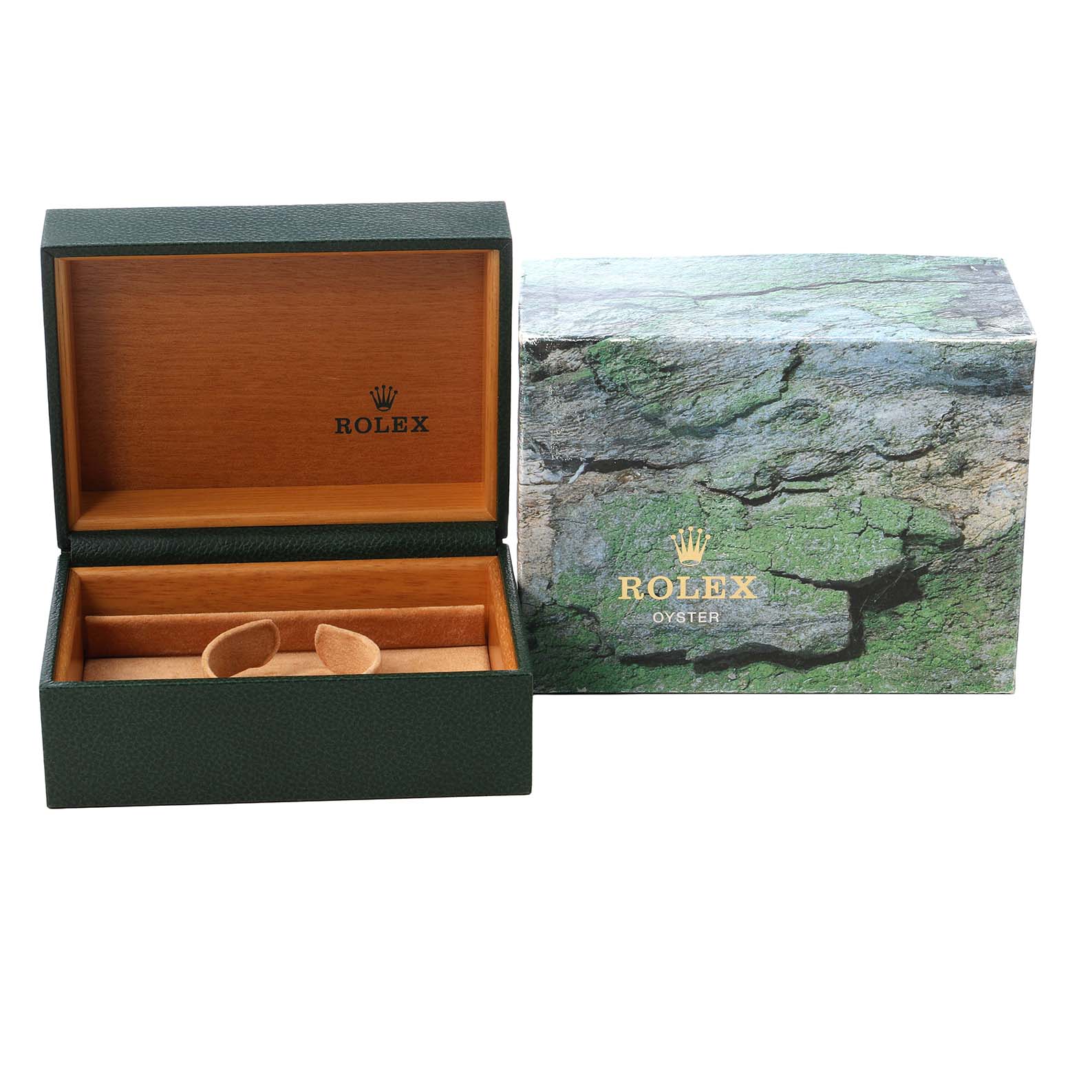 The image shows a Rolex Submariner 16610 Men's Stainless Steel Black Dial watch box and outer packaging from a frontal angle.