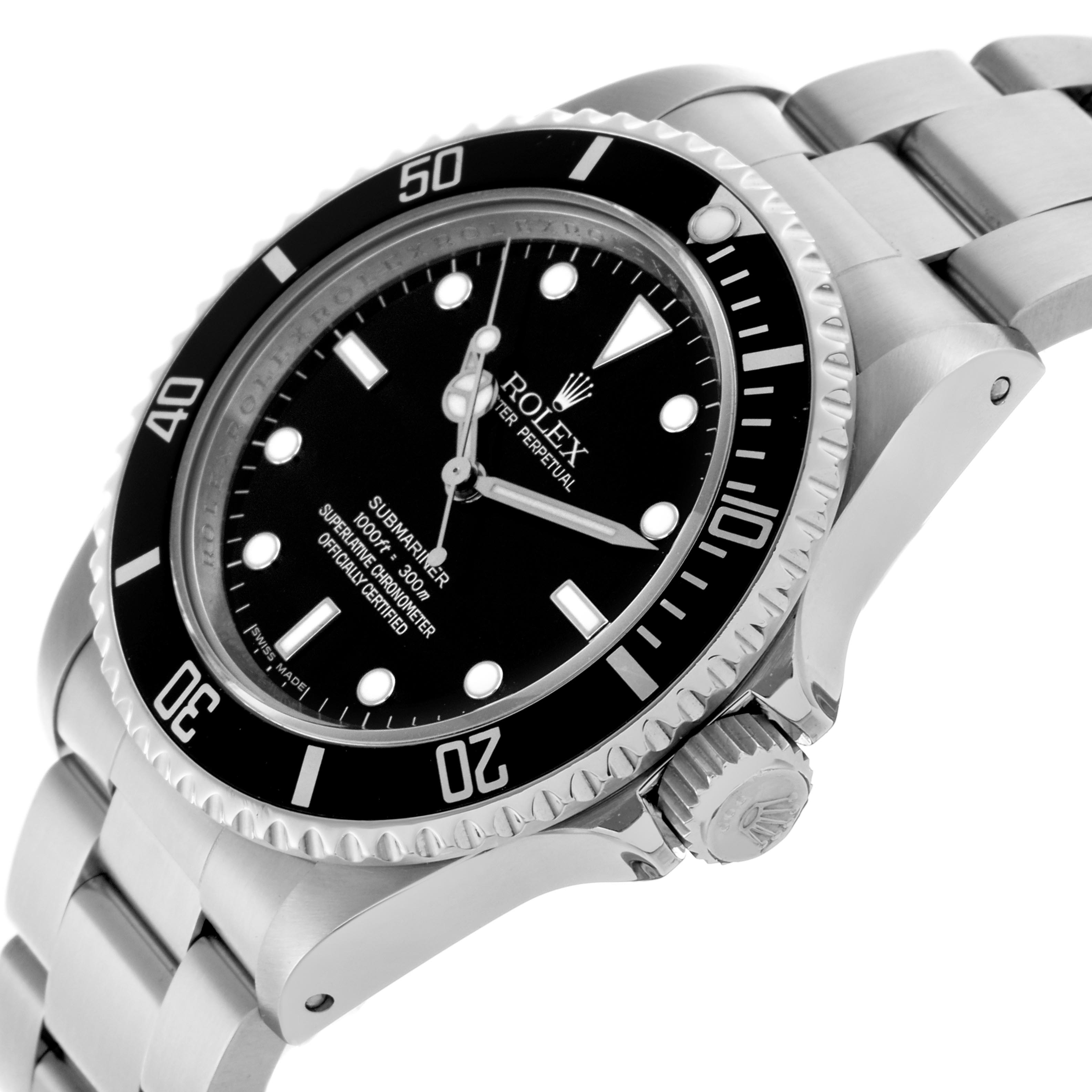 The Rolex Submariner 14060 Men's Stainless Steel Black Dial 14060 Men's Stainless Steel Black Dial watch is shown at a side angle, displaying the face, bezel, crown, and part of the bracelet.