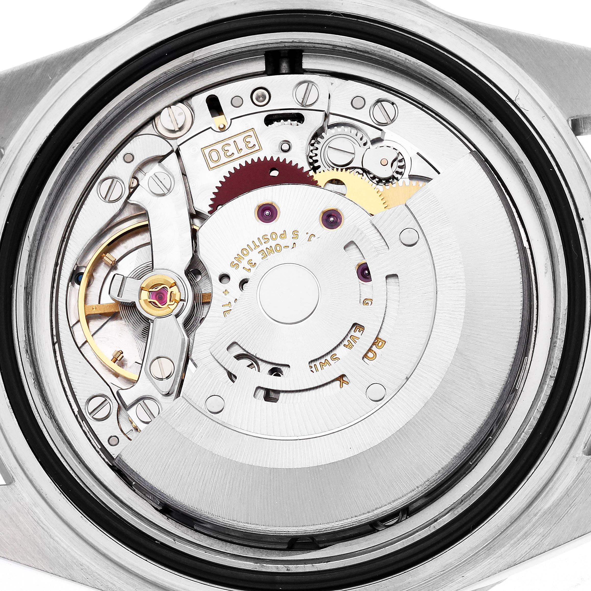 The image shows the movement's internal mechanism of a Rolex Submariner 14060 Men's Stainless Steel Black Dial 14060 Men's Stainless Steel Black Dial, viewed from the back.